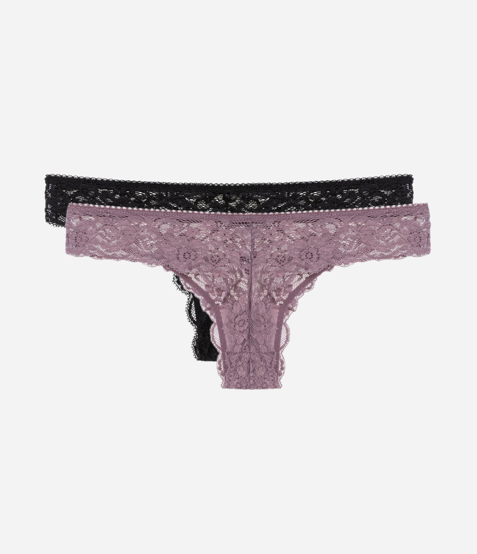 Kit 02 Calcinhas Biquíni Fio em Renda Floral Preto/Roxo 2