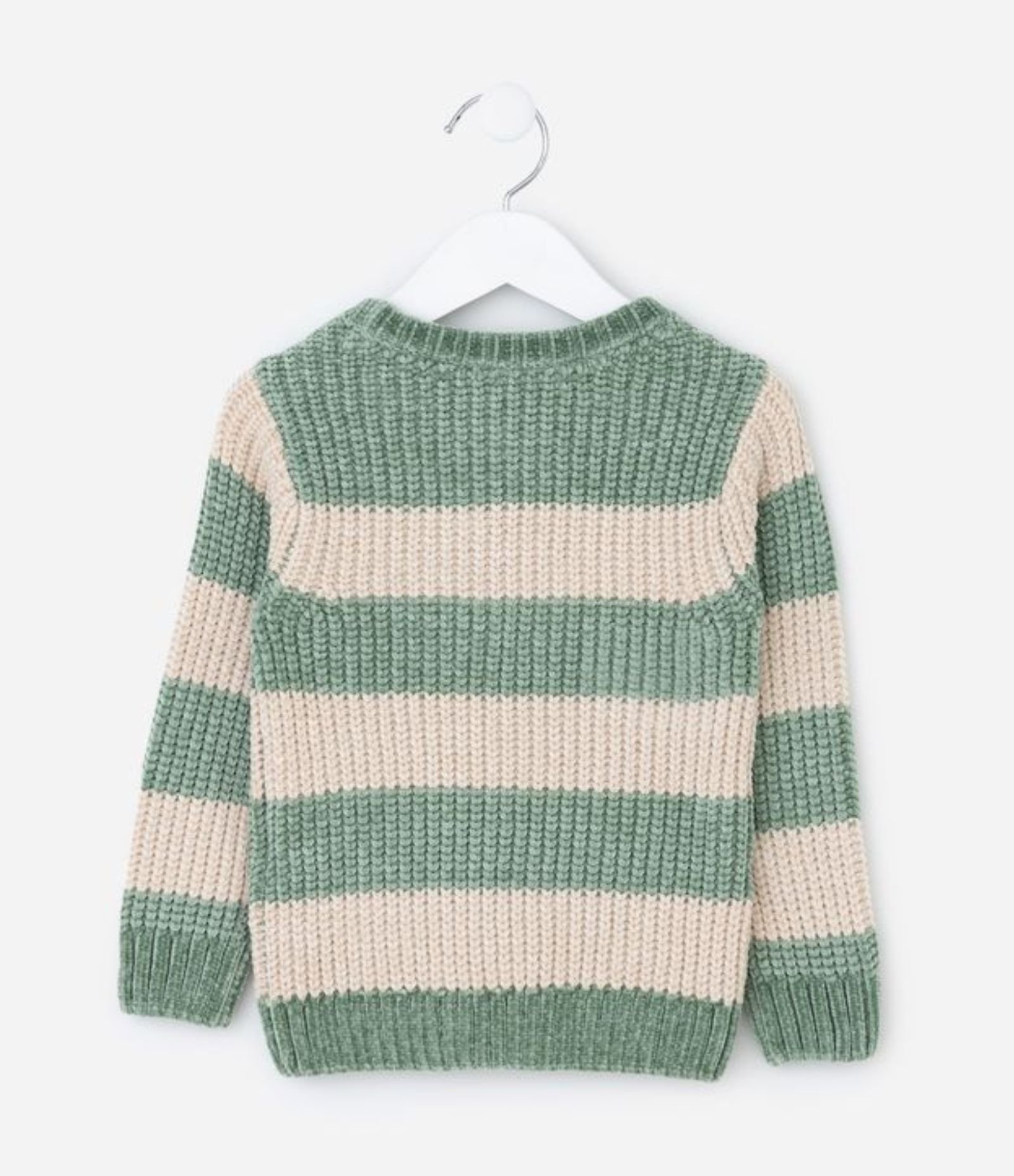 Casaco Infantil em Chenille com Listras em Blocos – Tam 1 a 5/6 Anos Verde/Bege 2
