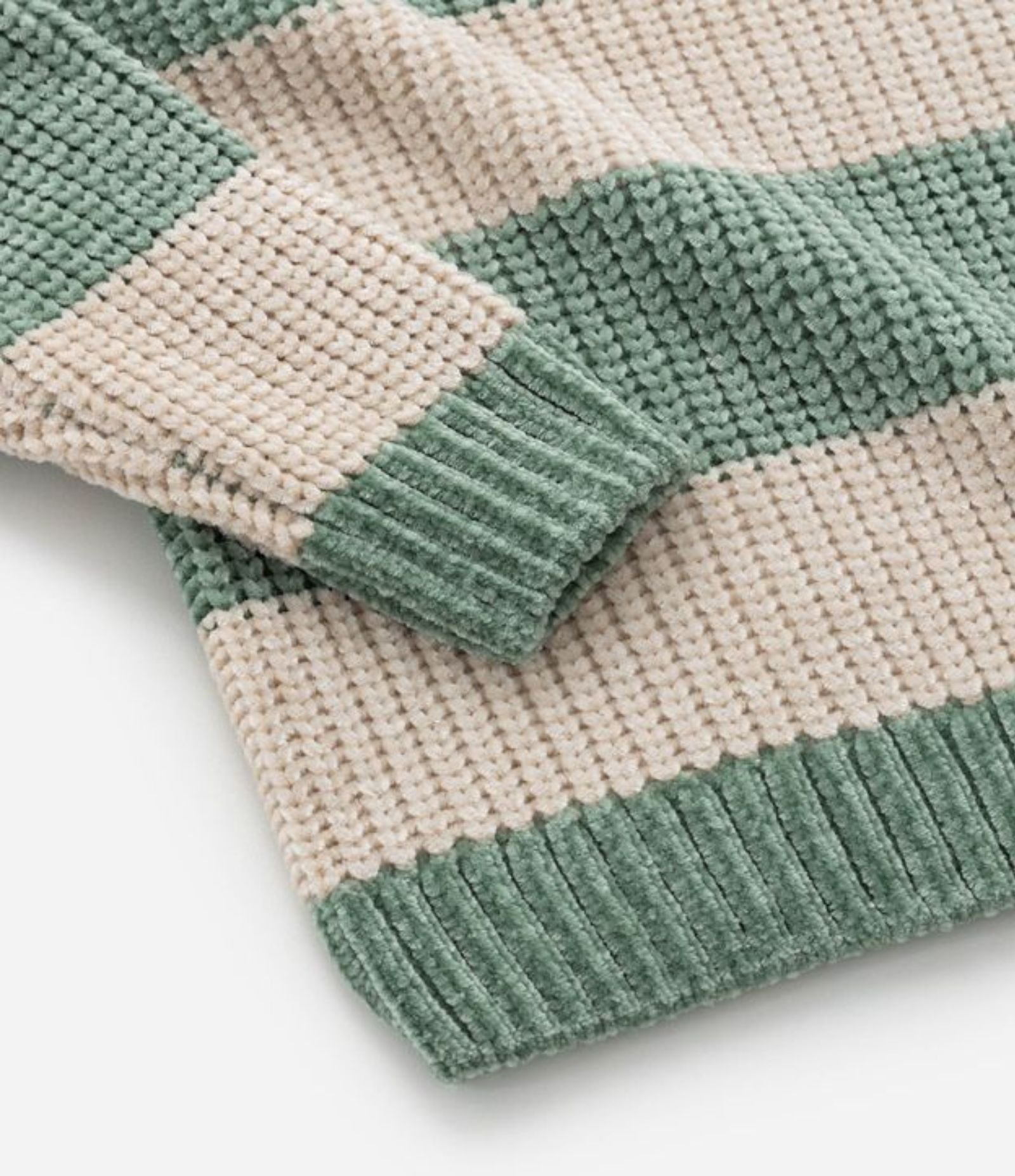 Casaco Infantil em Chenille com Listras em Blocos – Tam 1 a 5/6 Anos Verde/Bege 4