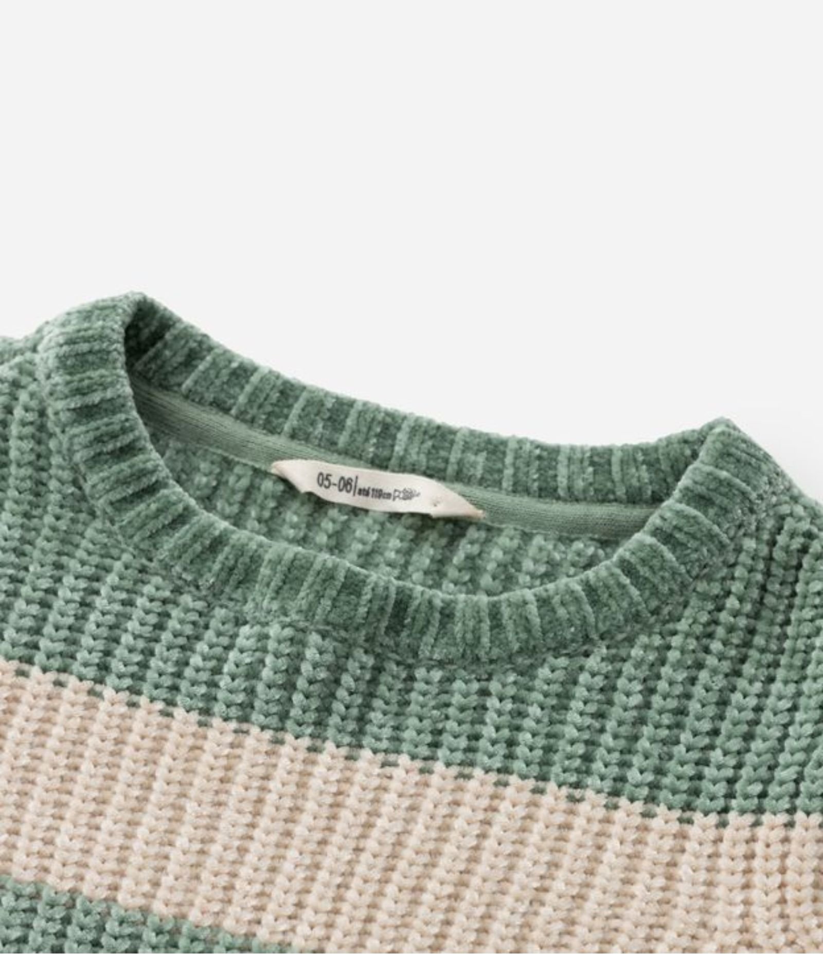 Casaco Infantil em Chenille com Listras em Blocos – Tam 1 a 5/6 Anos Verde/Bege 5