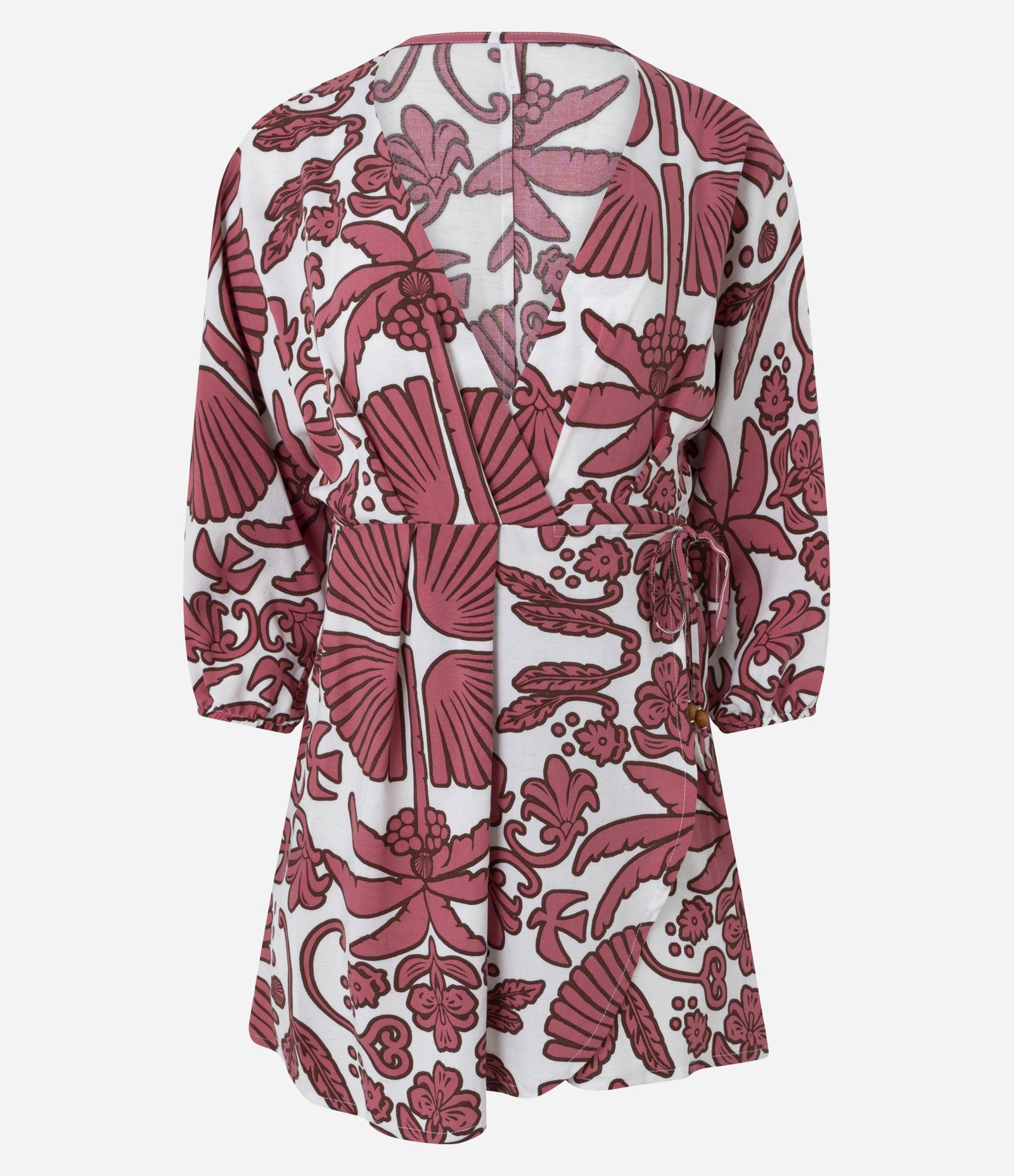 Saída de Praia Vestido Curto em Viscolinho com Estampa Floral Vermelho 5