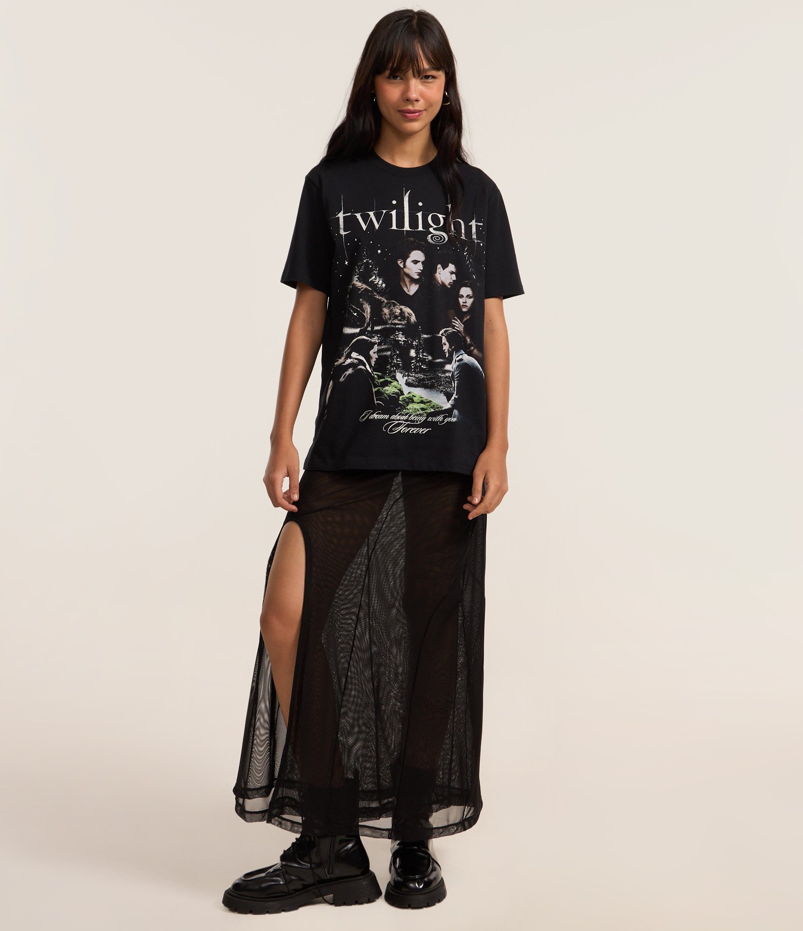 Camiseta em Algodão com Estampa Twilight Preto 2