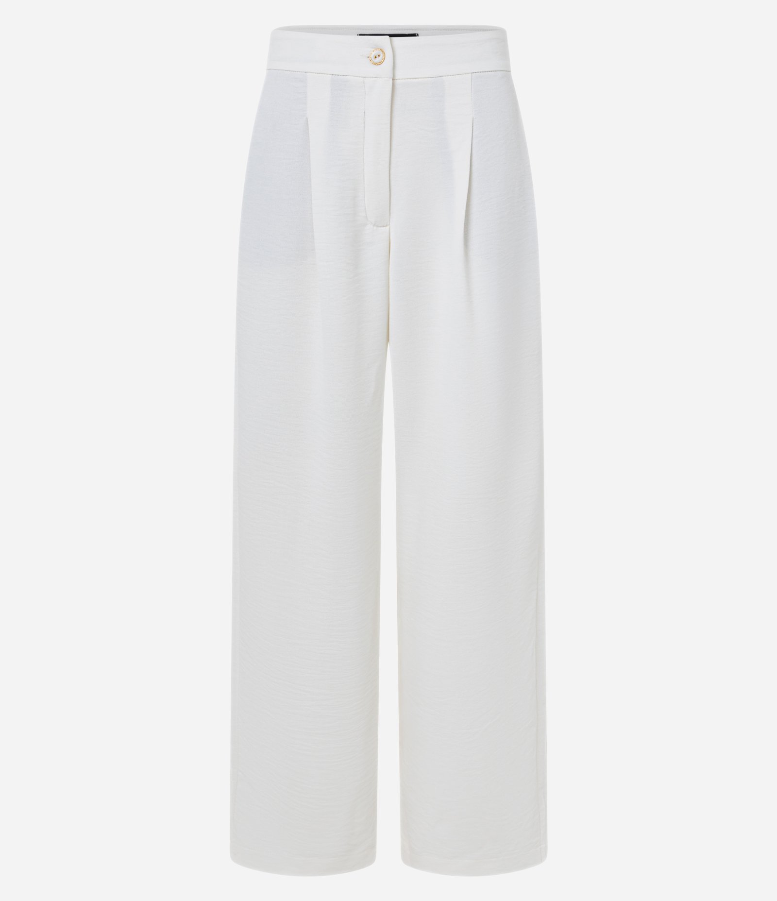 Calça Wide Leg Cintura Alta em Crepe Texturizado com Pregas Off White 1