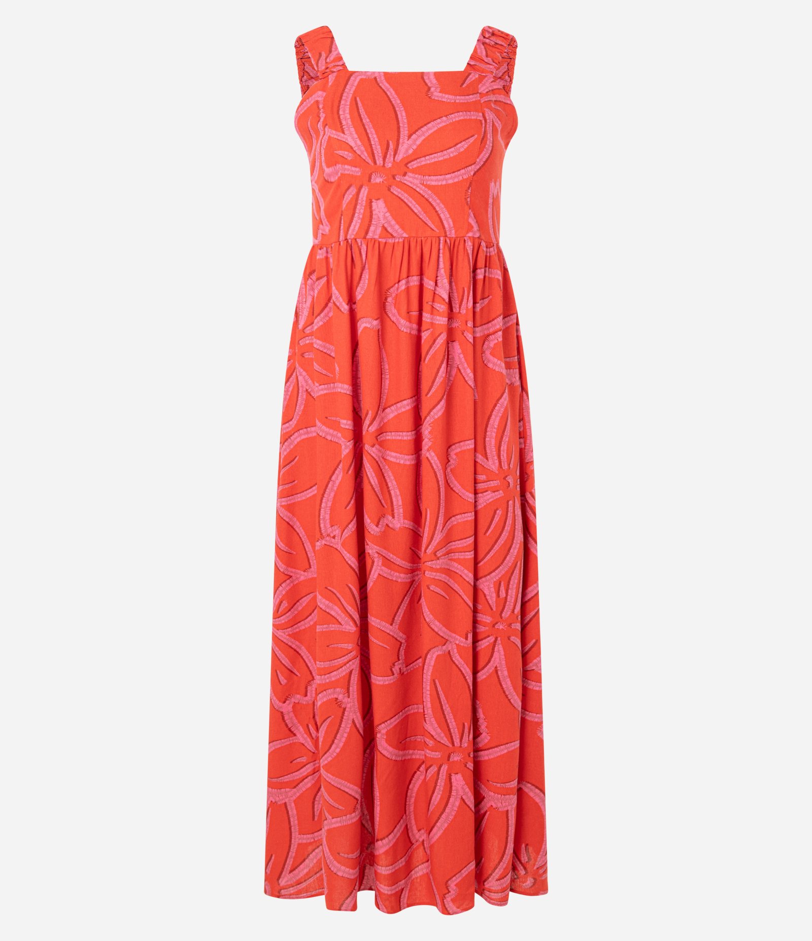 Vestido Evasê Midi em Viscolinho com Estampa Floral Laranja 5