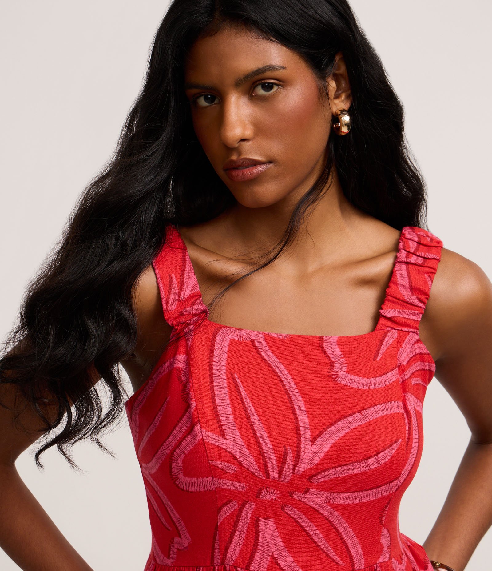 Vestido Evasê Midi em Viscolinho com Estampa Floral Laranja 3