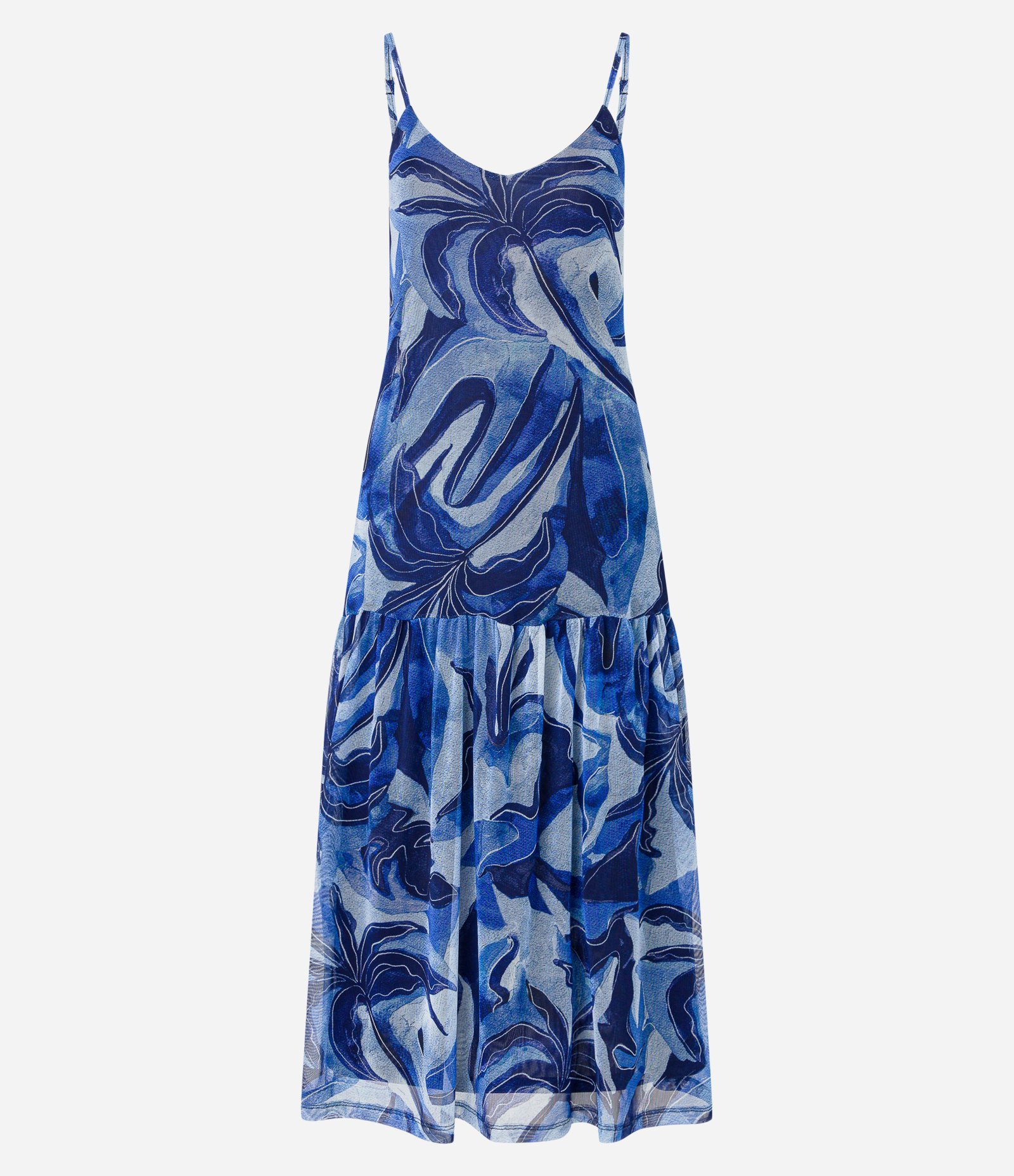 Vesstido Godê Midi em Tule com Estampa Abstrata Azul 6