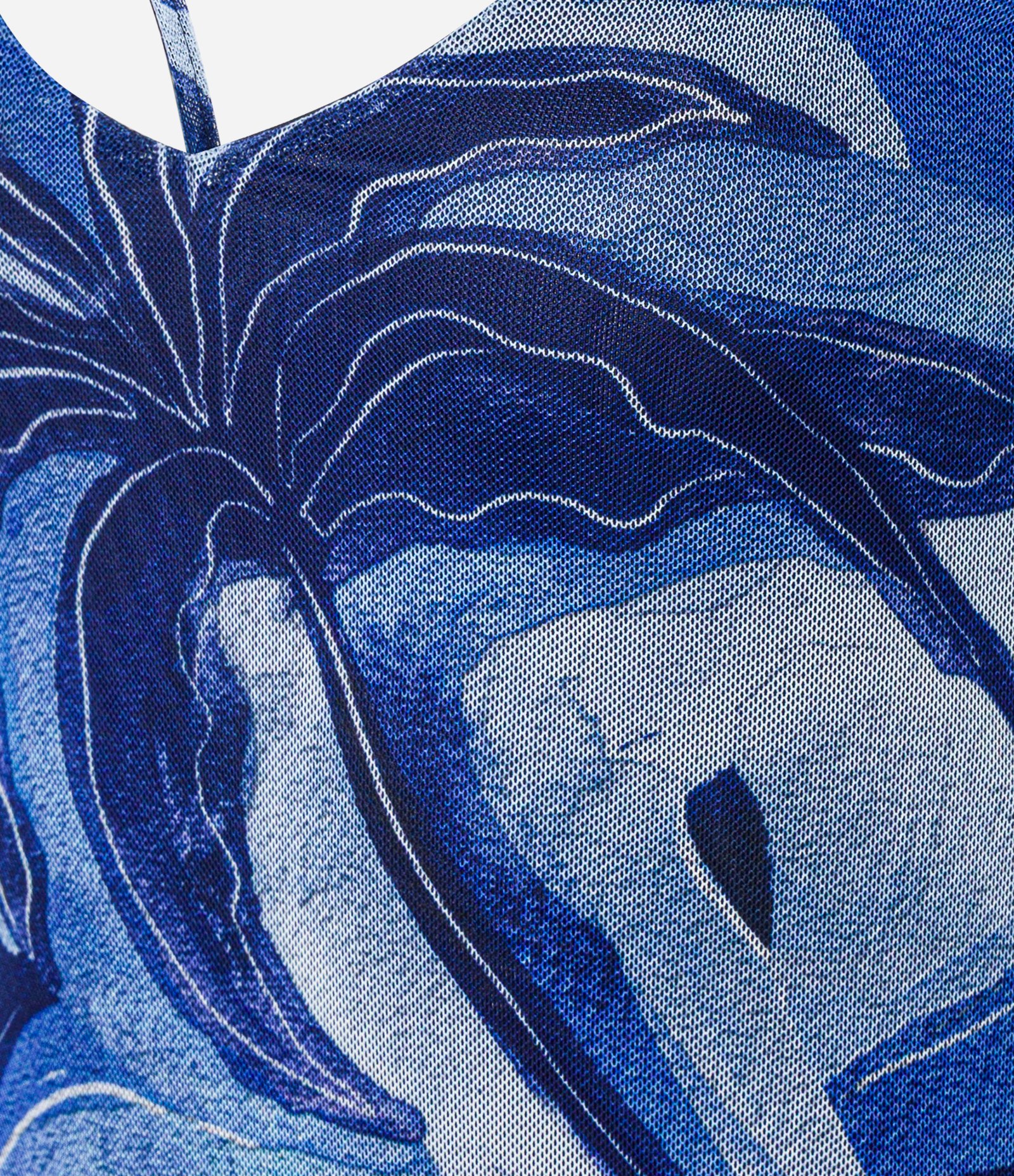 Vesstido Godê Midi em Tule com Estampa Abstrata Azul 7