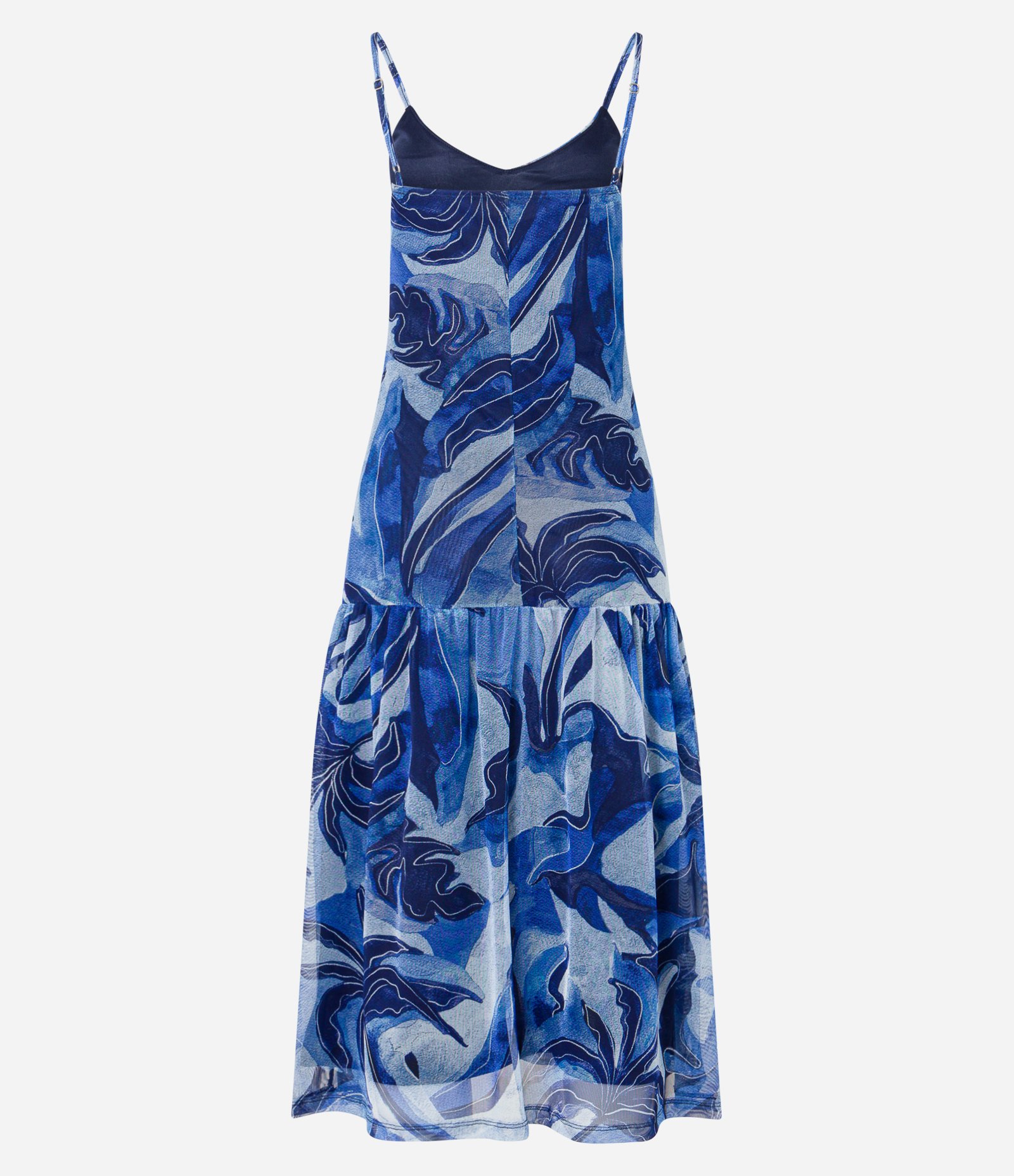 Vesstido Godê Midi em Tule com Estampa Abstrata Azul 8