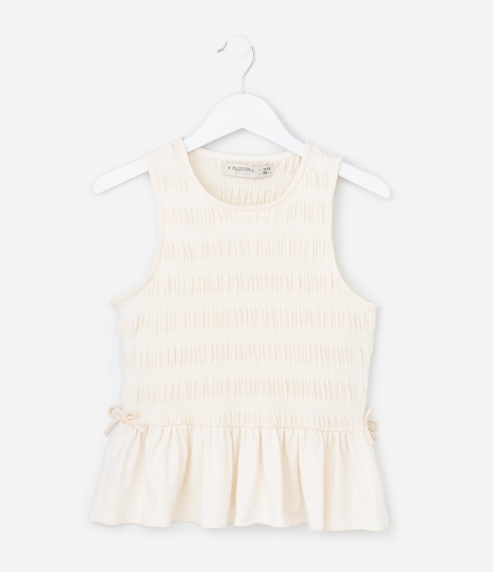 Blusa Infantil Regata com Laços e Texturizada - Tam 7 a 14 Anos Bege 1