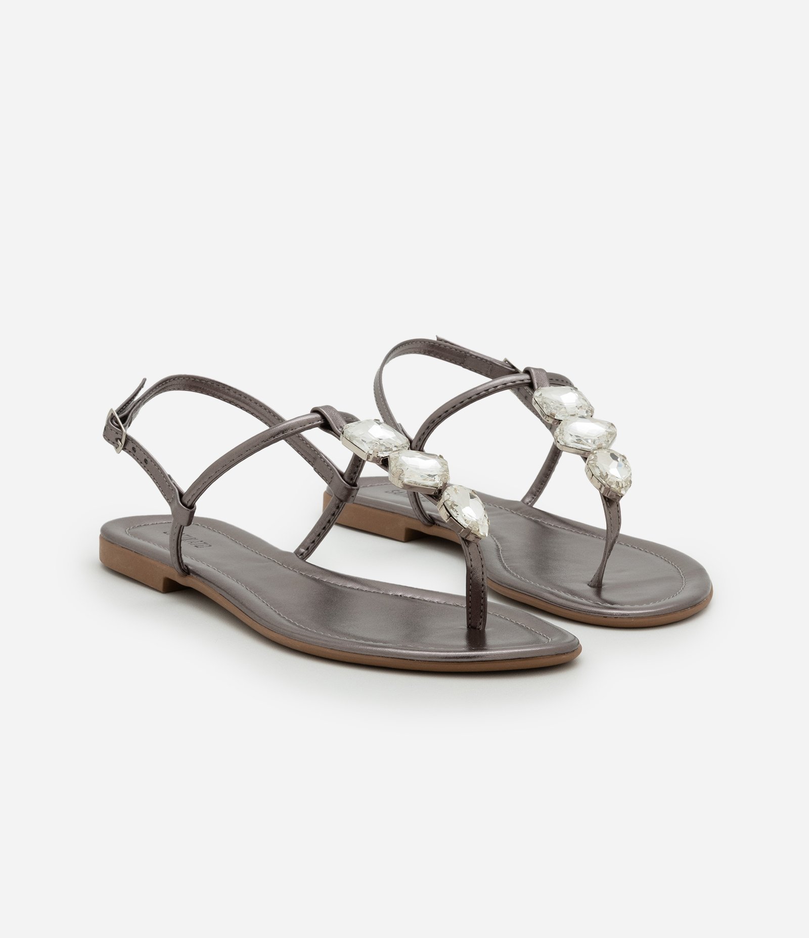 Sandália Rasteira com Tiras Finas e Pedras Prata 3