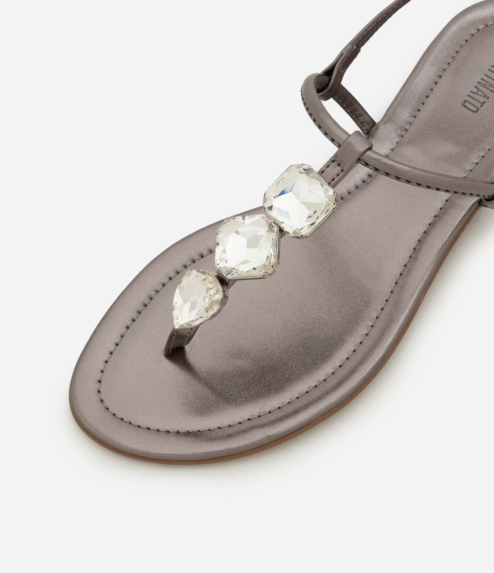 Sandália Rasteira com Tiras Finas e Pedras Prata 6