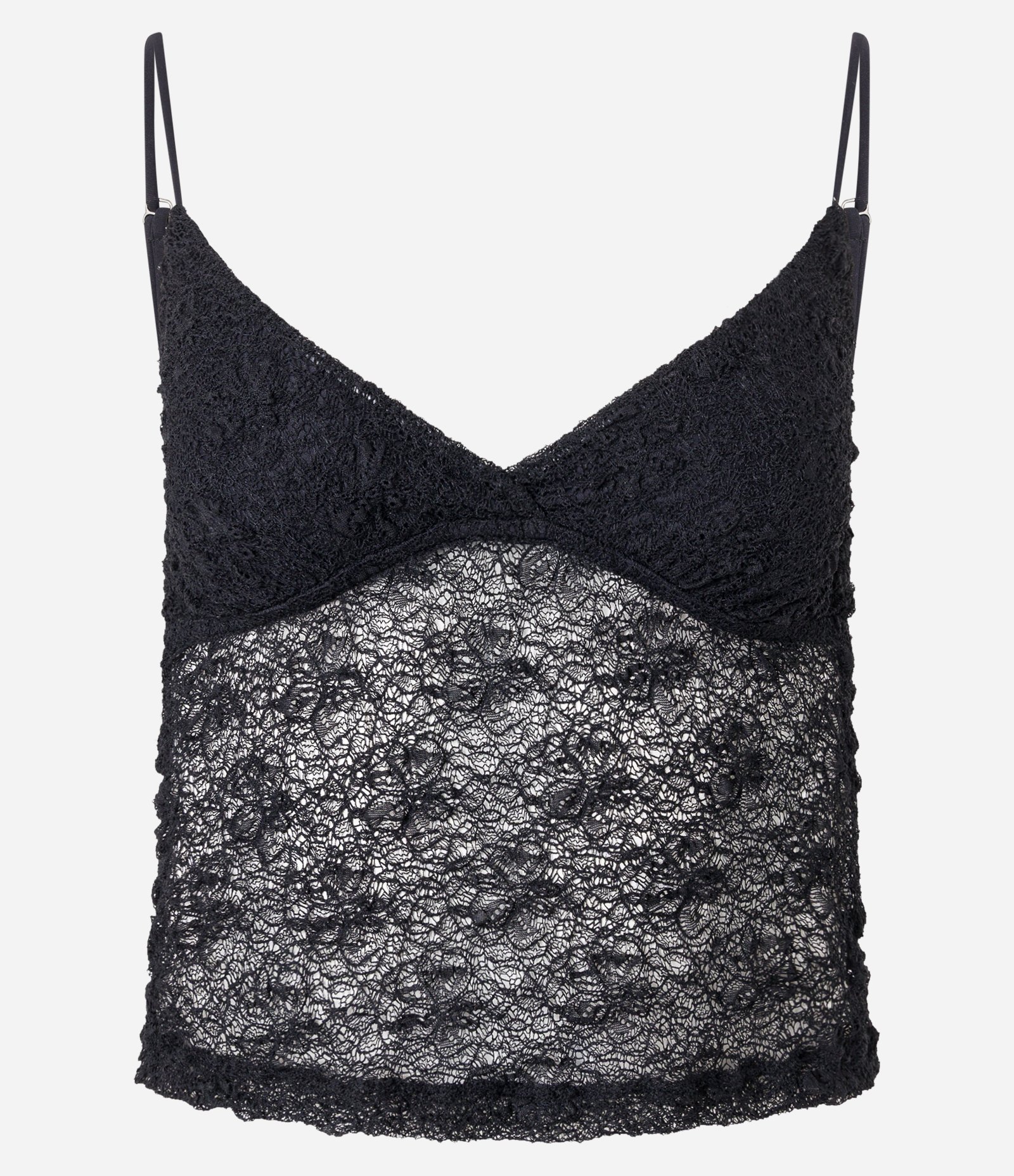 Blusa em Renda com Alças Finas e Textura Preto 5