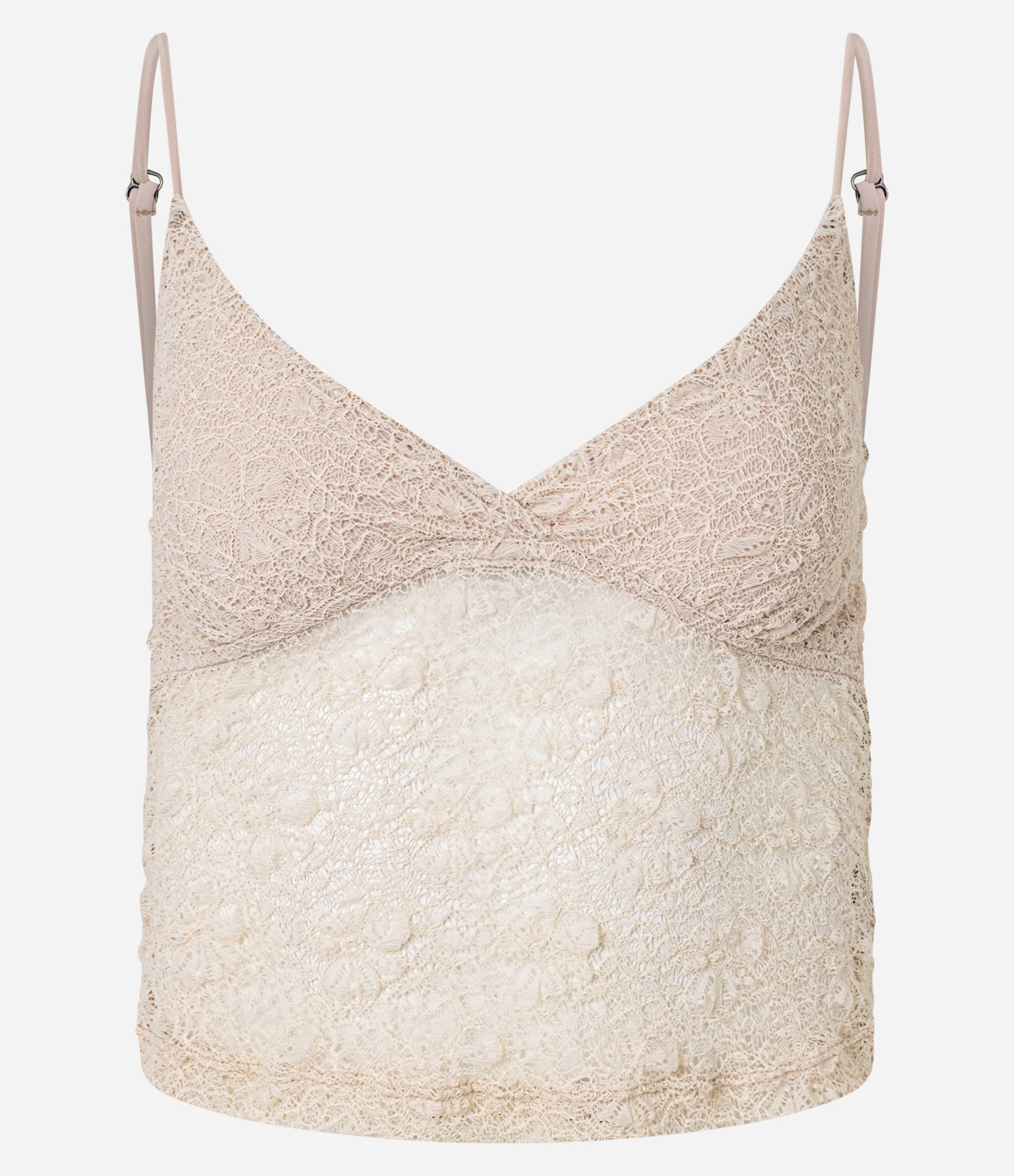 Blusa em Renda com Alças Finas e Textura Bege 5