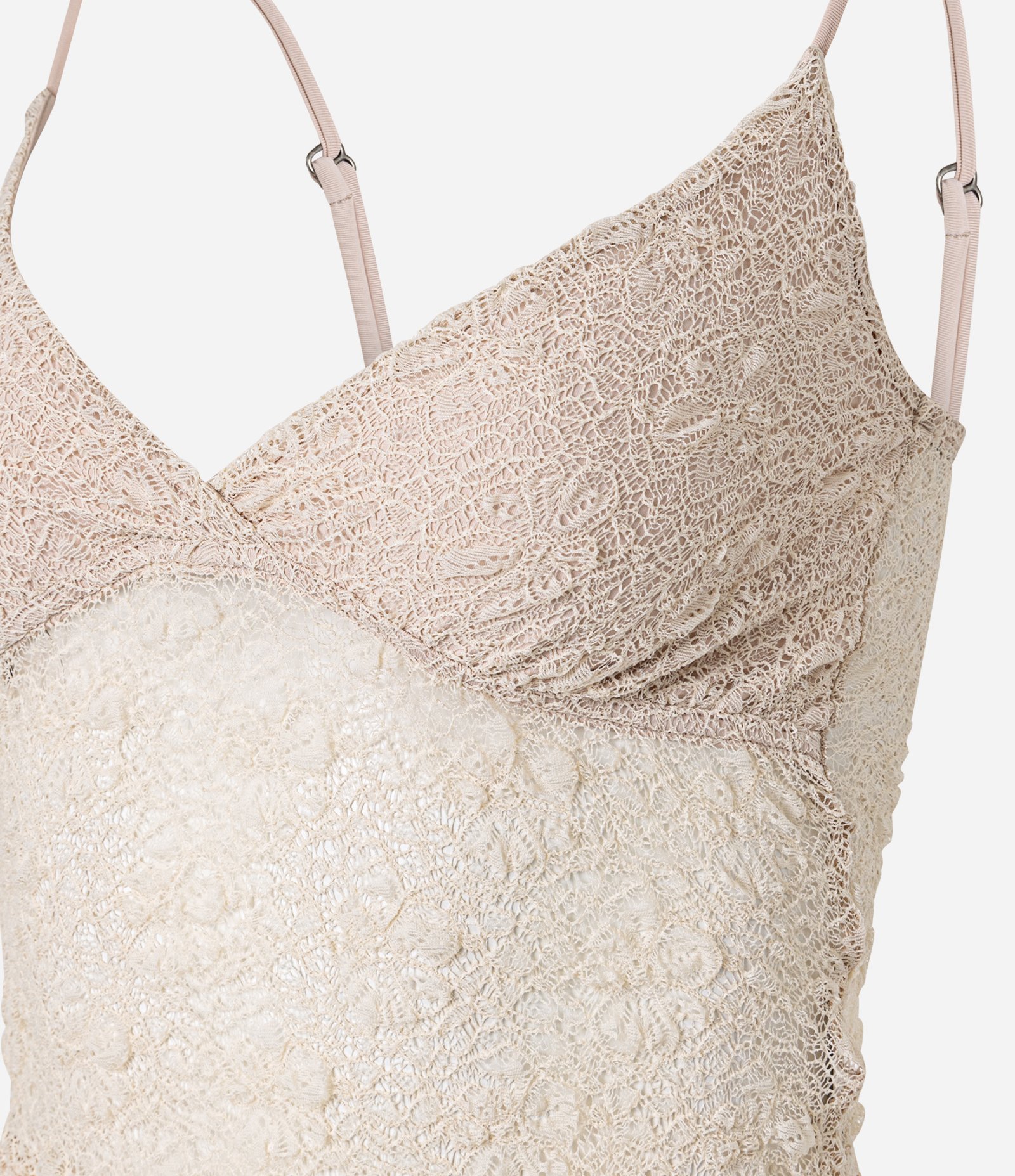 Blusa em Renda com Alças Finas e Textura Bege 6