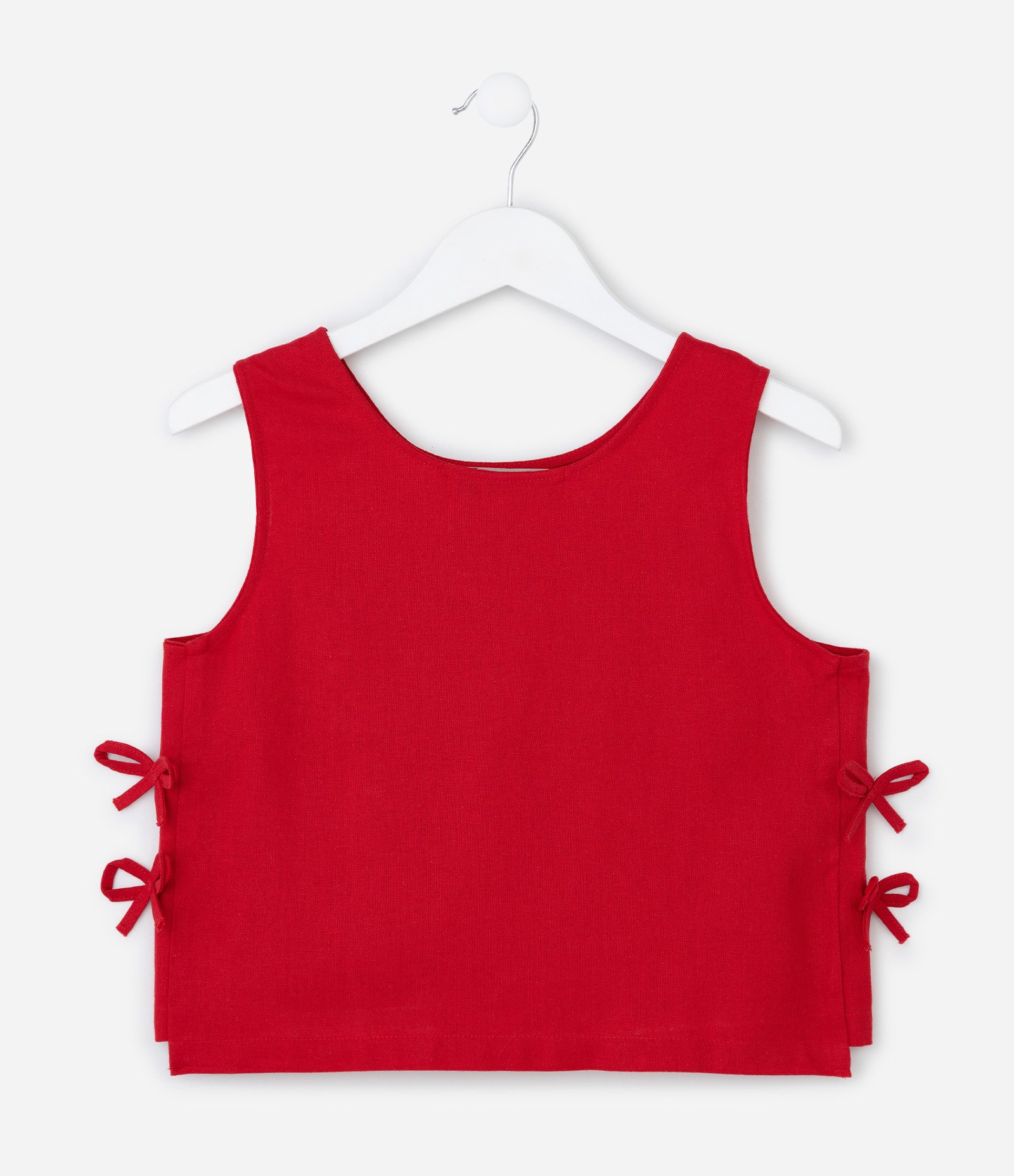 Blusa Infantil Sem Mangas com Lacinhos - Tam 7 a 14 Anos Vermelho 2