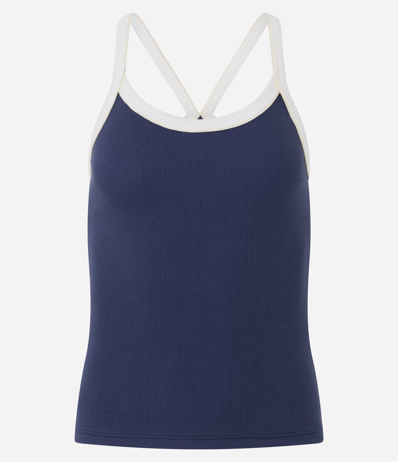 Blusa Regata em Ribana com Viés Contrastante Azul 5