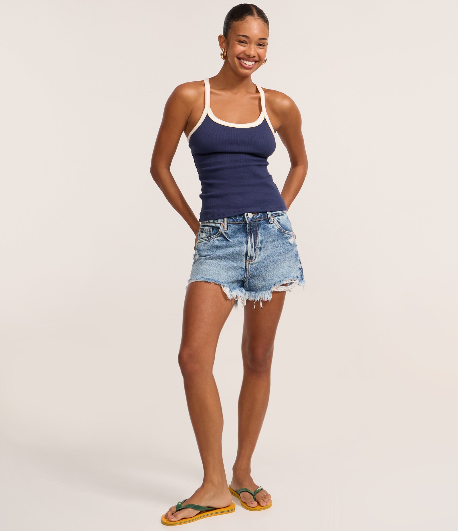 Blusa Regata em Ribana com Viés Contrastante Azul 2