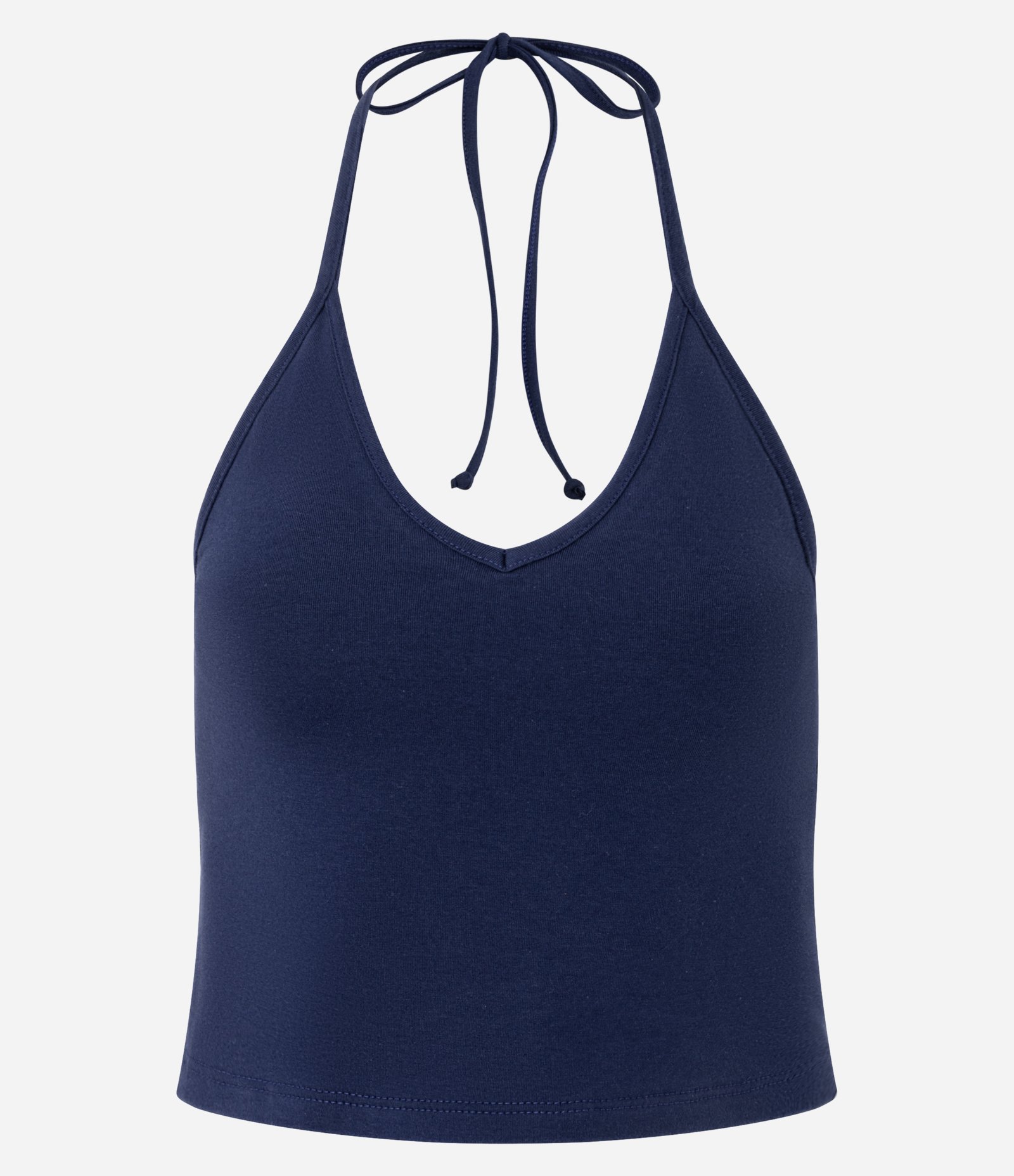Blusa Cropped Frente Única em Cotton com Amarração Azul Marinho 5