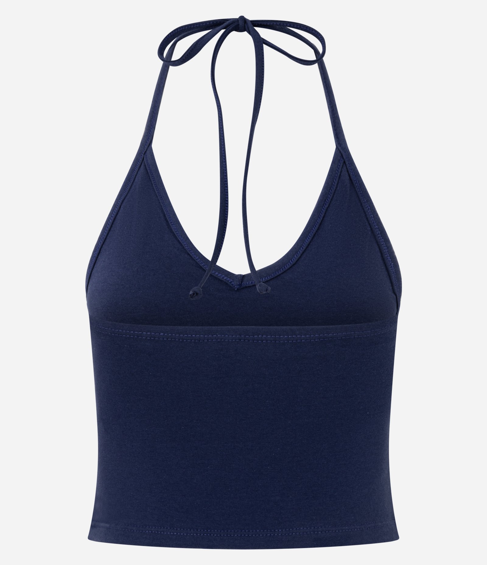 Blusa Cropped Frente Única em Cotton com Amarração Azul Marinho 6
