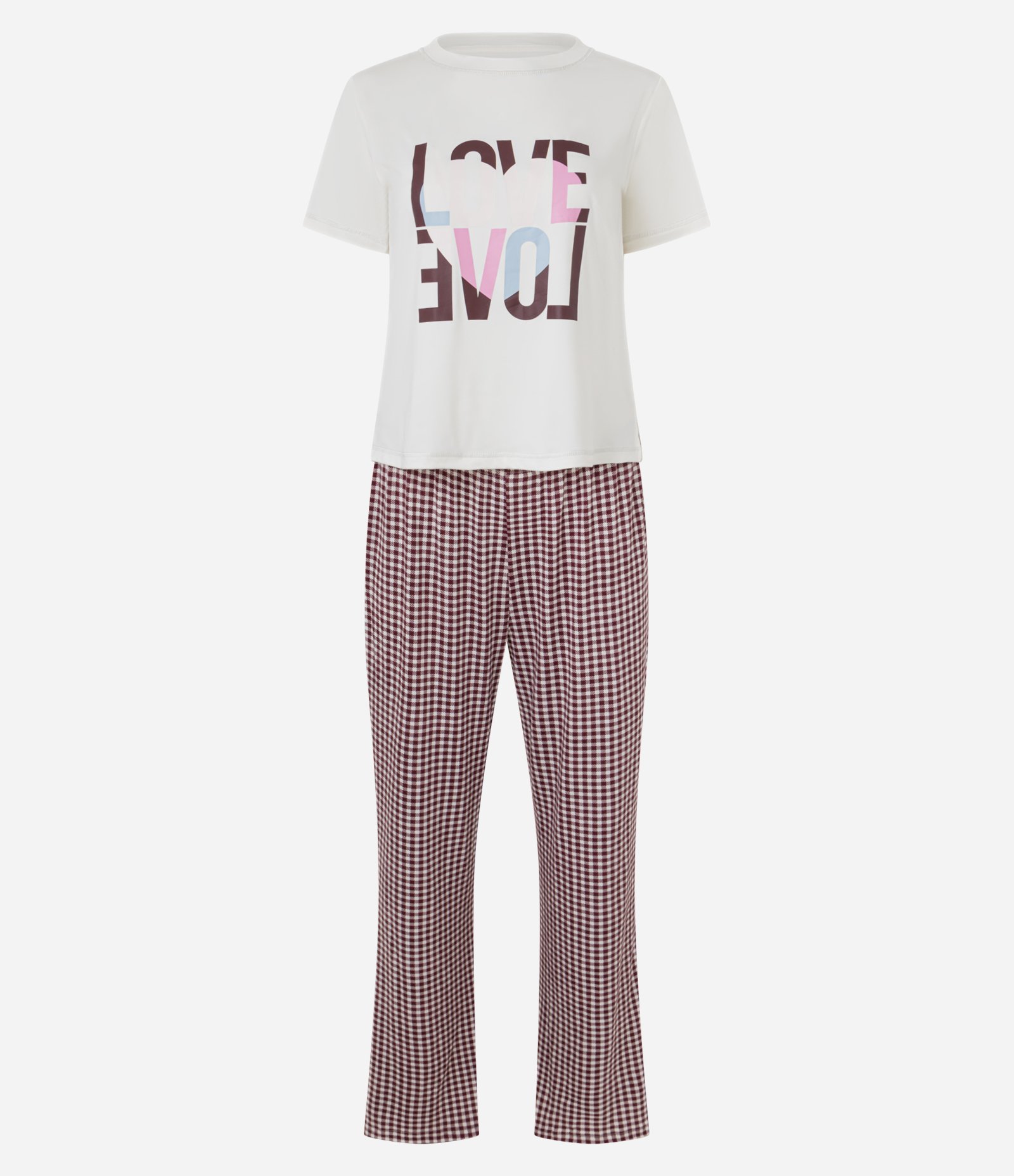 Pijama Longo Peach Touch com Calça Xadrez Vichy Branco 5