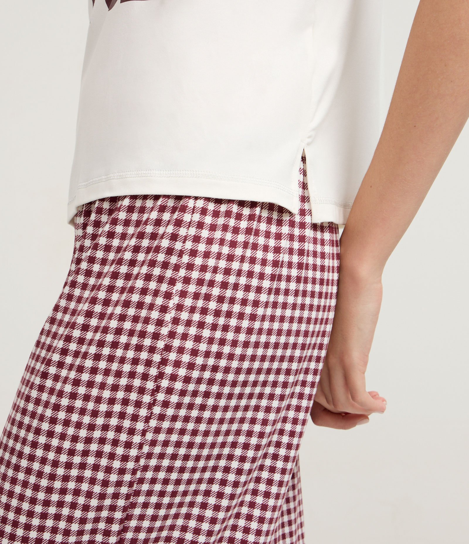 Pijama Longo Peach Touch com Calça Xadrez Vichy Branco 4