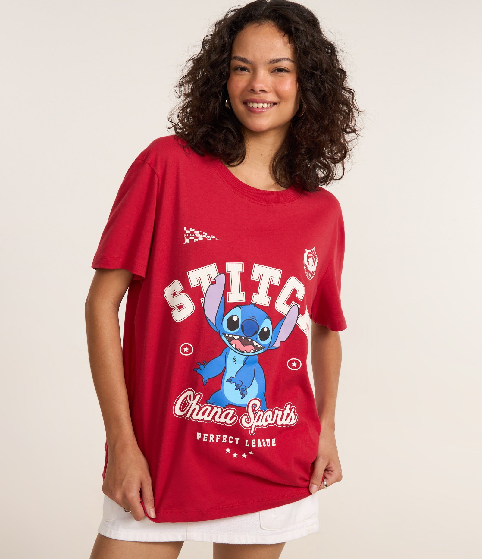 Camiseta em Algodão com Estampa do Stitch College Vermelho 1