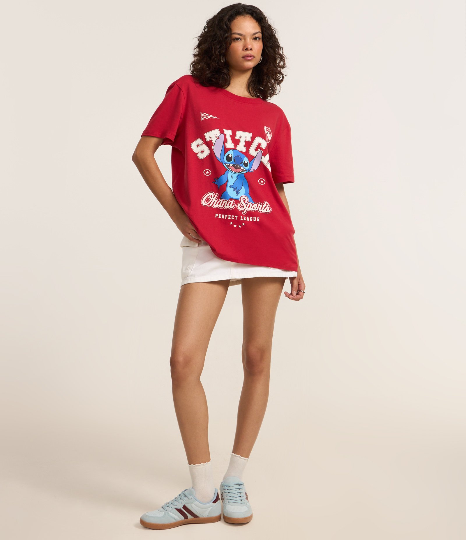 Camiseta em Algodão com Estampa do Stitch College Vermelho 2