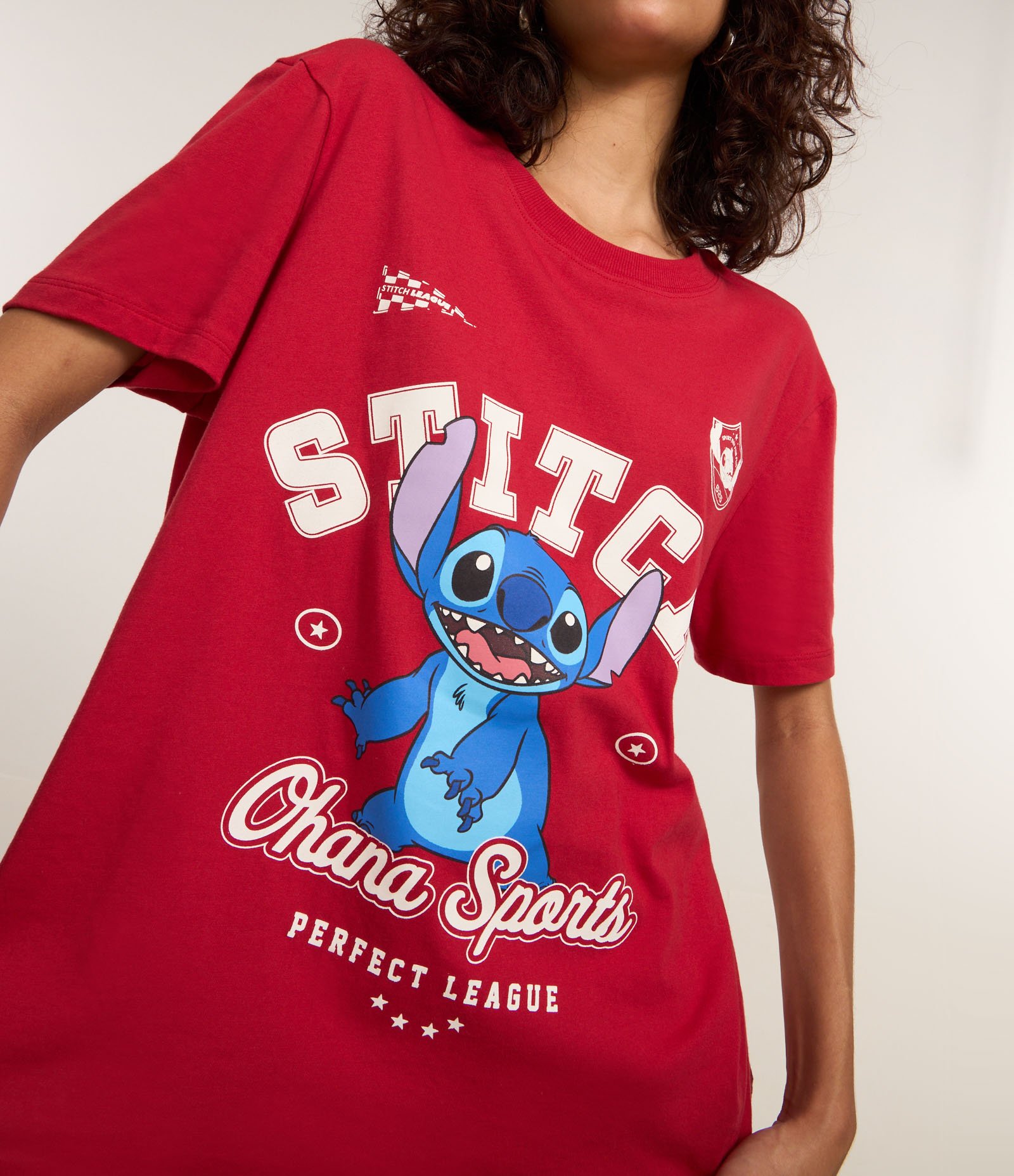Camiseta em Algodão com Estampa do Stitch College Vermelho 3