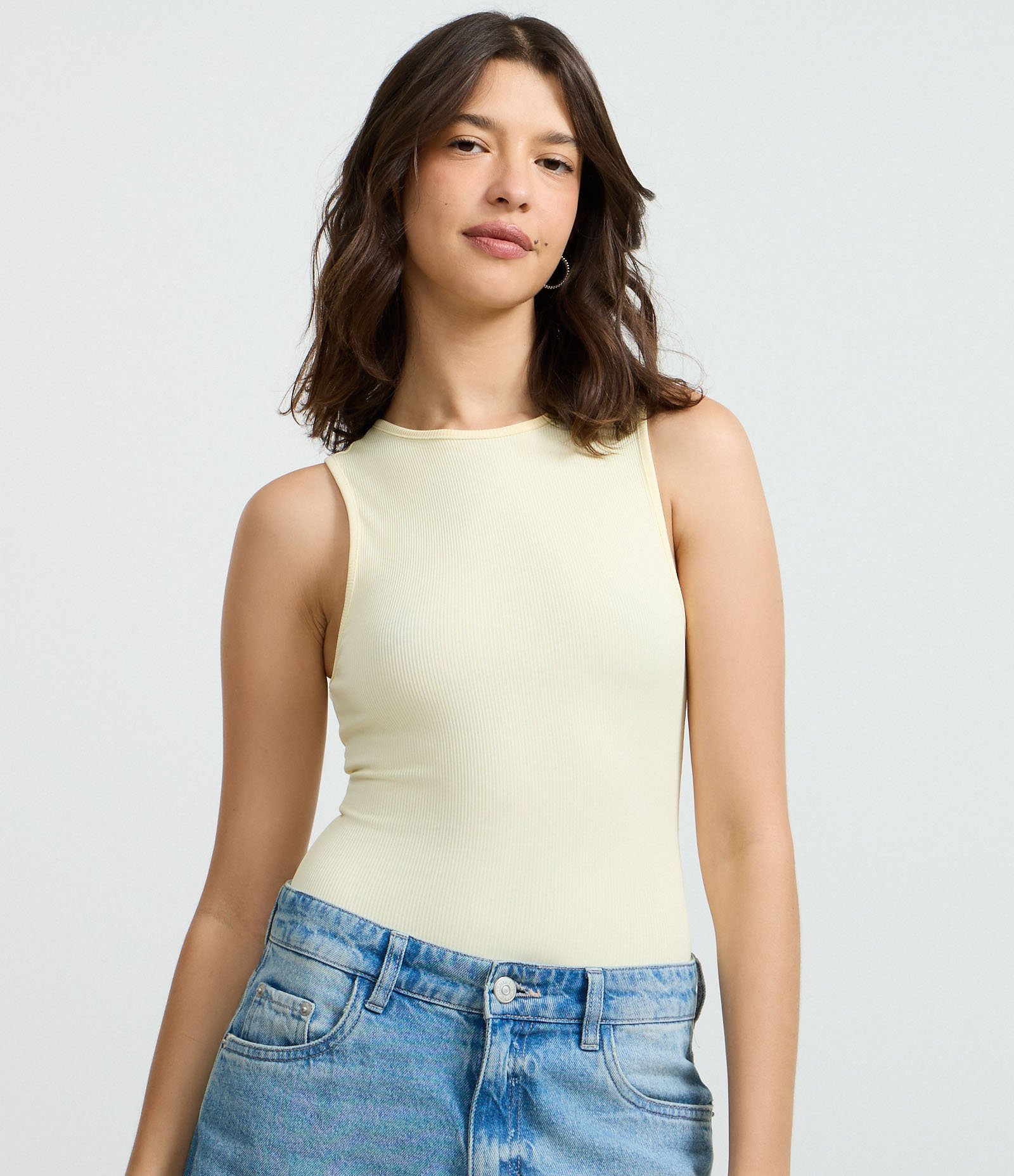 Body sem Manga em Ribana de Poliamida Amarelo 1