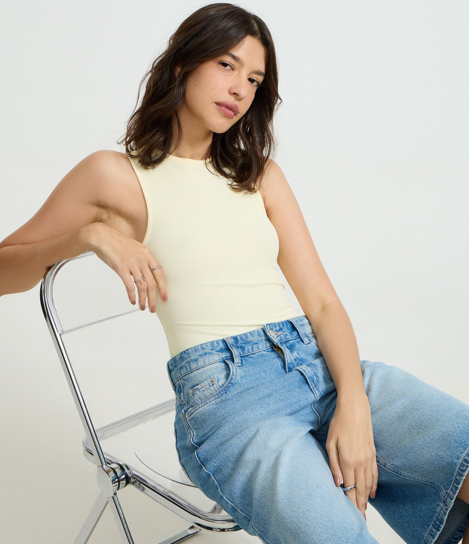 Body sem Manga em Ribana de Poliamida Amarelo 3