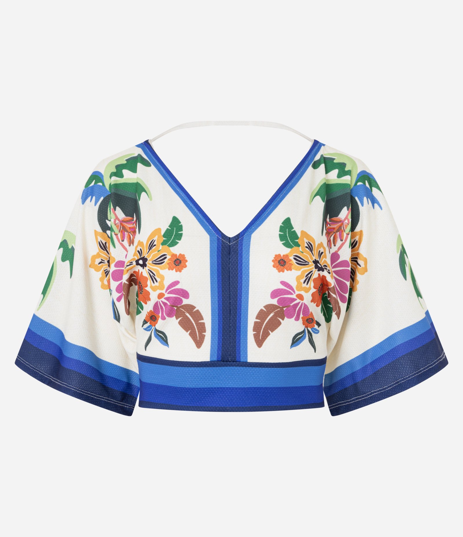 Blusa Cropped com Decote em V e Estampa Floral Off White 5