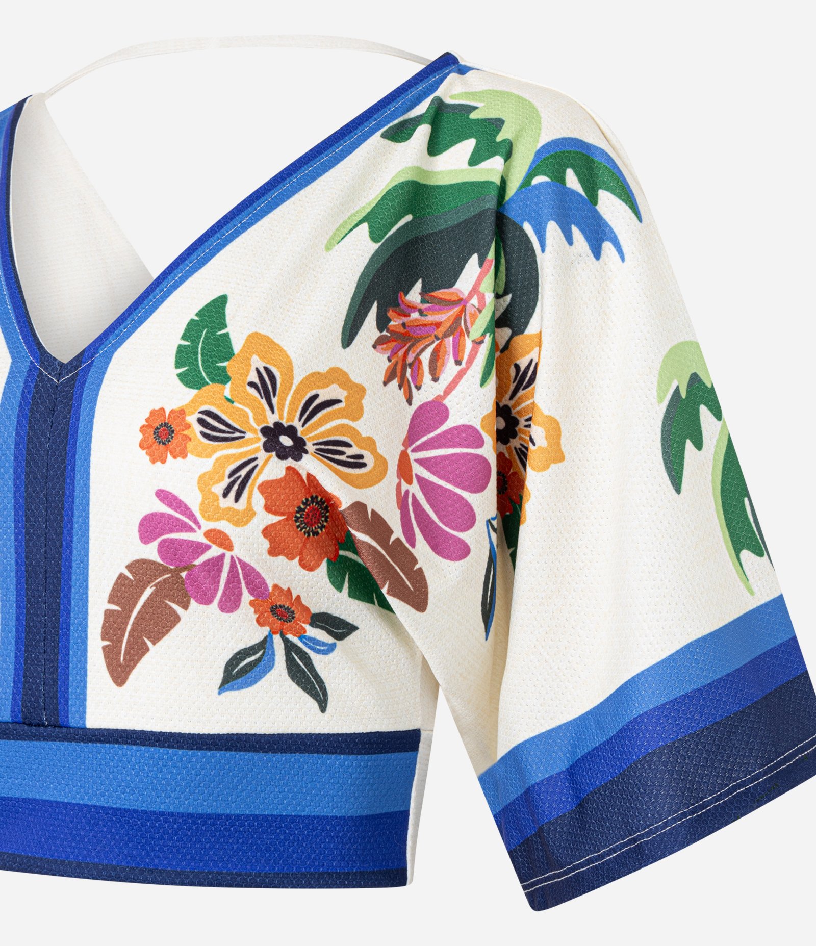 Blusa Cropped com Decote em V e Estampa Floral Off White 6