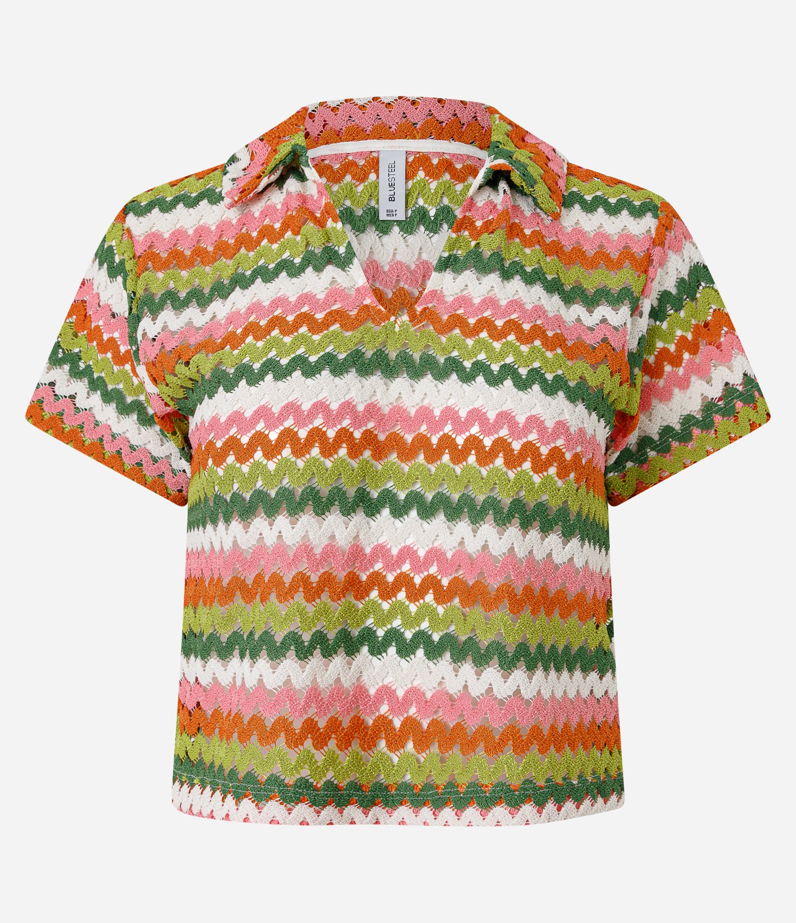 Blusa Boxy com Gola Polo em Tricô Verde/Rosa/Laranja 4