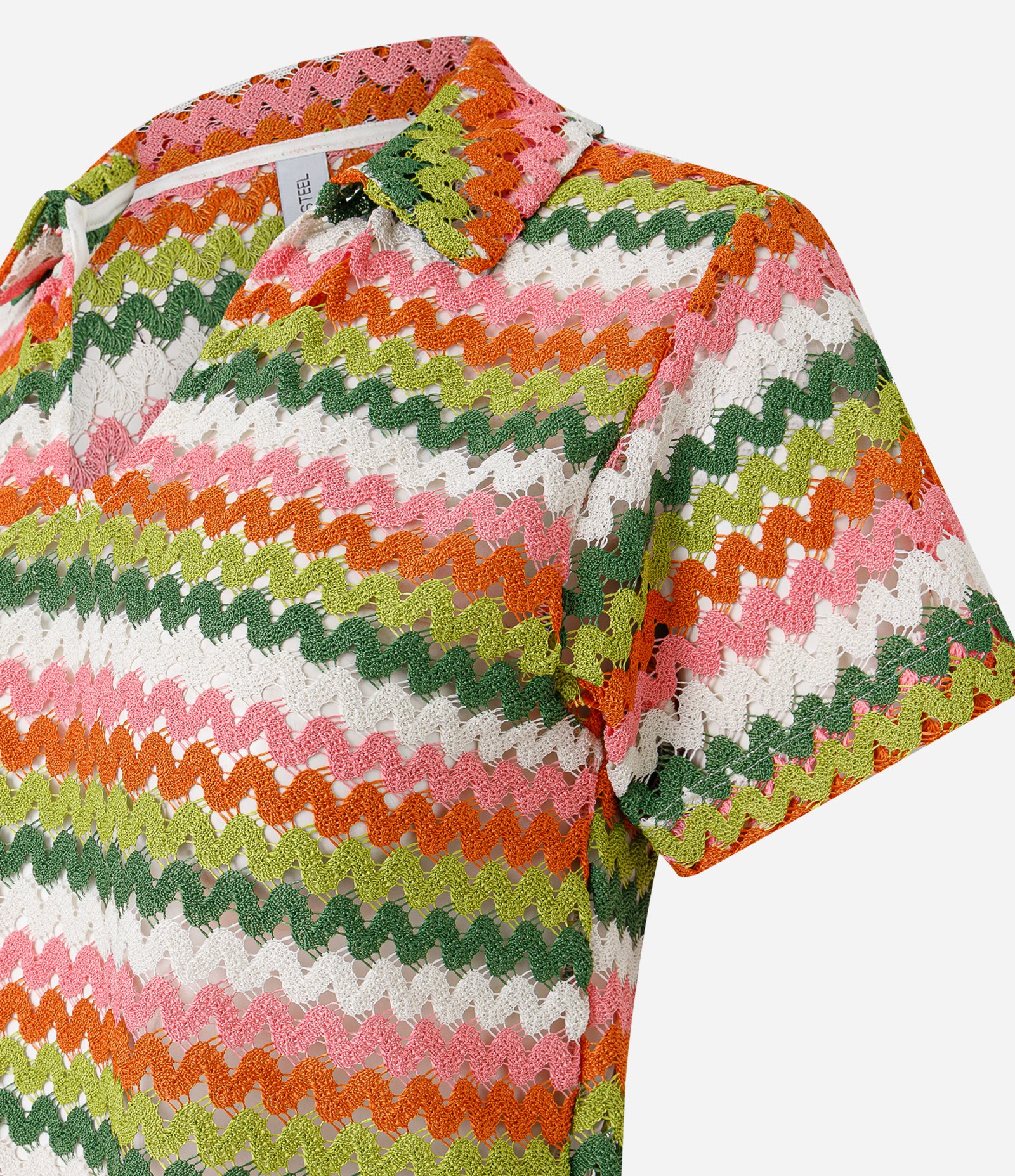 Blusa Boxy com Gola Polo em Tricô Verde/Rosa/Laranja 5