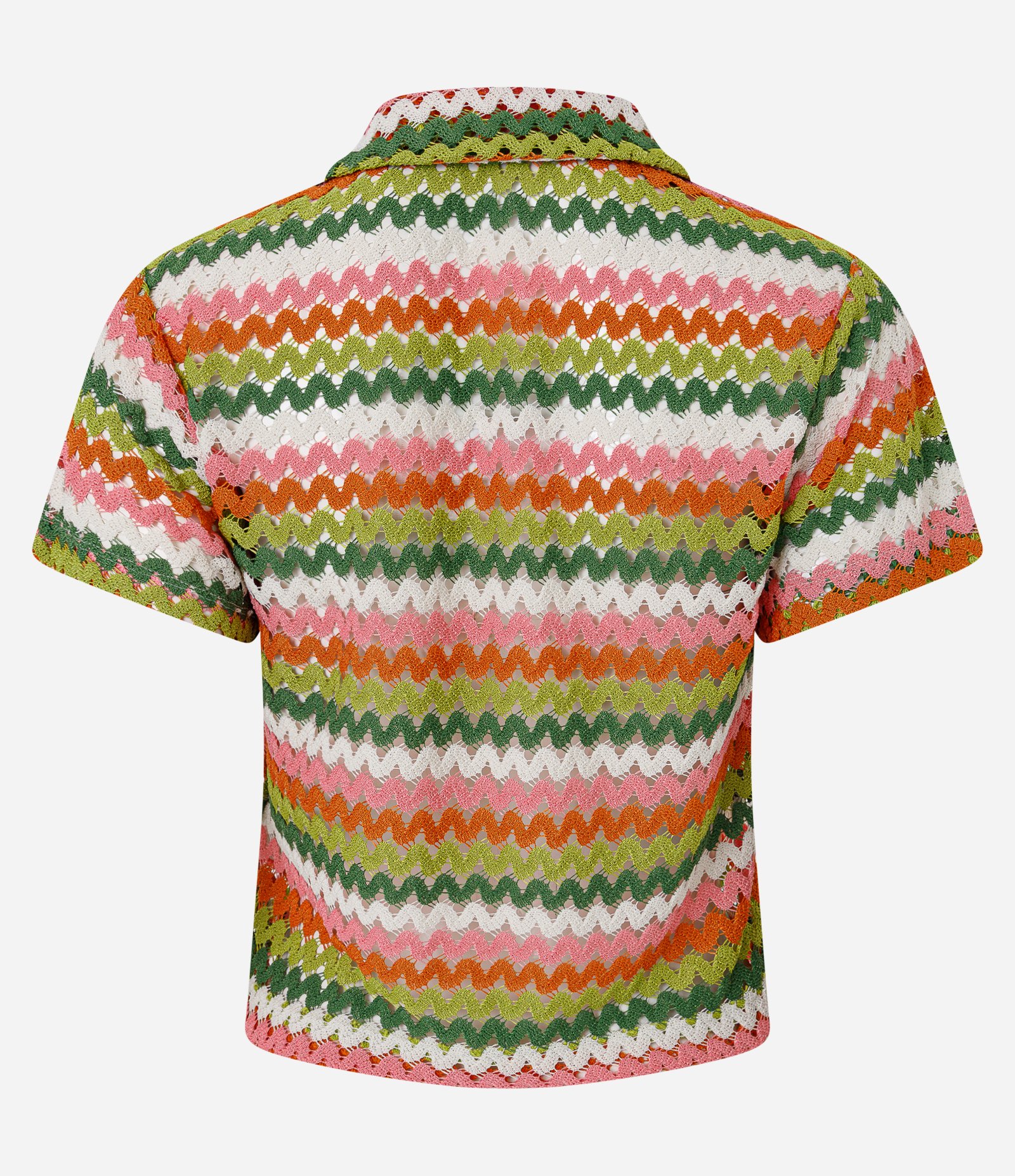 Blusa Boxy com Gola Polo em Tricô Verde/Rosa/Laranja 7