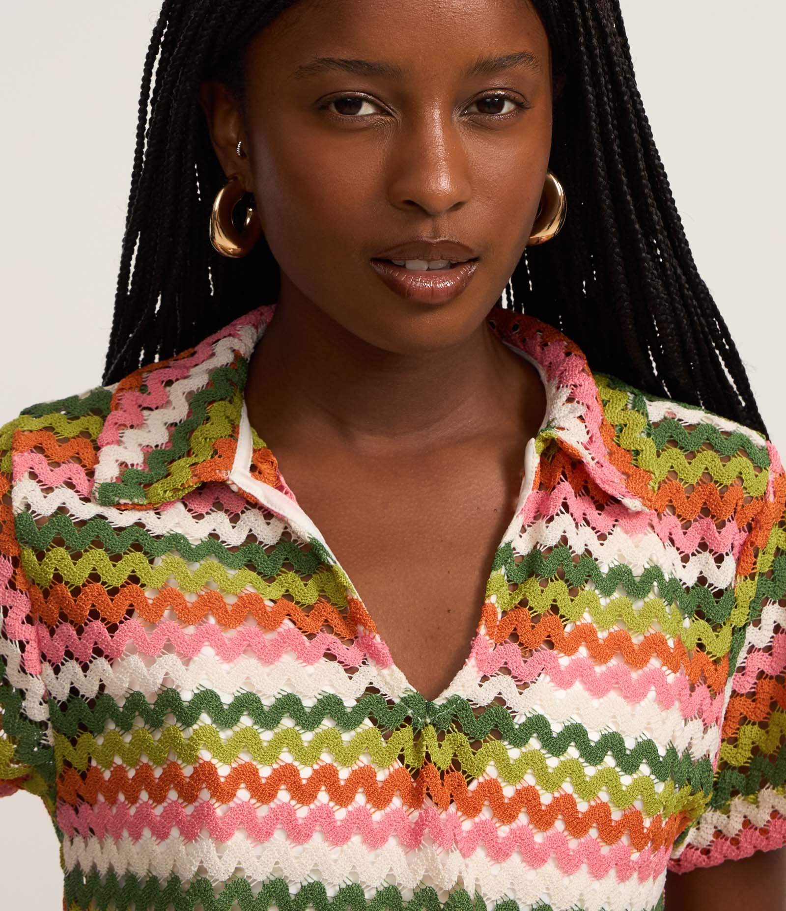 Blusa Boxy com Gola Polo em Tricô Verde/Rosa/Laranja 3