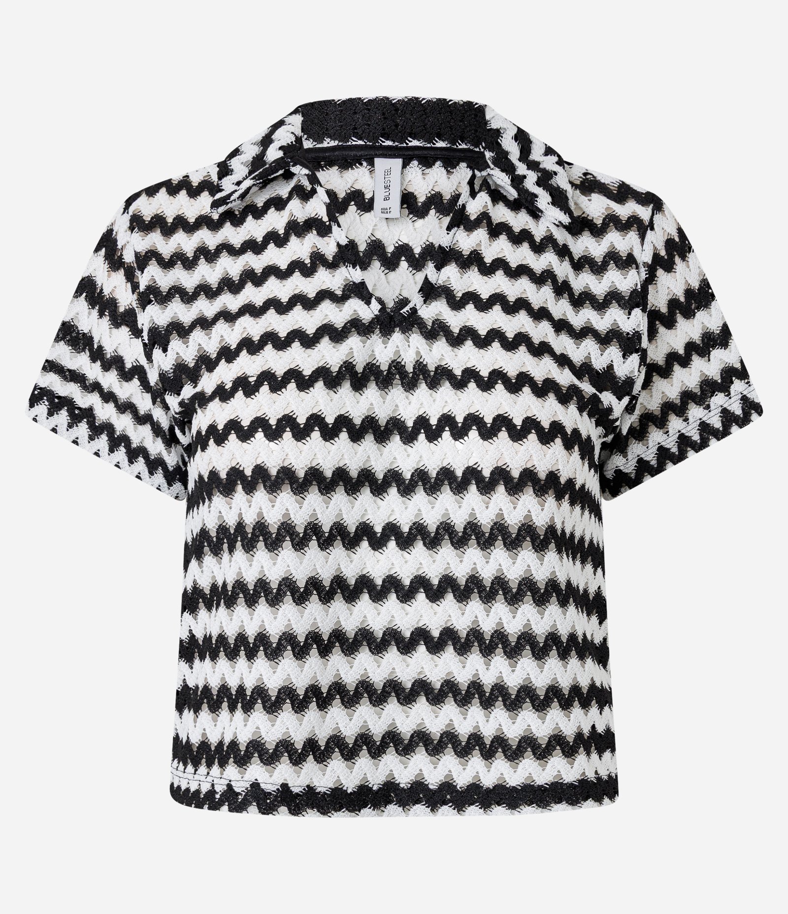 Blusa Boxy com Gola Polo em Tricô Preto/Branco 5