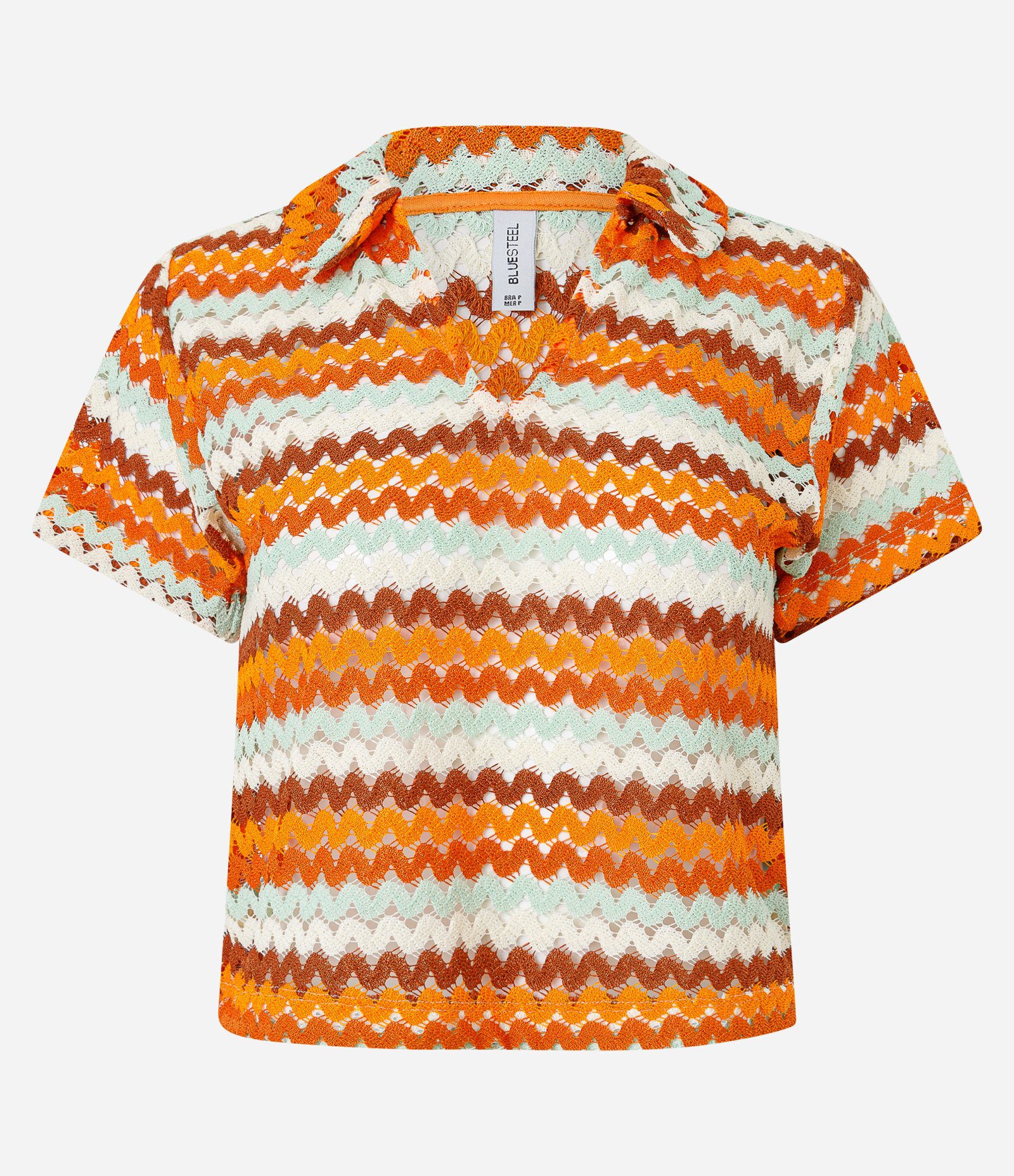 Blusa Boxy com Gola Polo em Tricô Laranja/Verde/Branco 4