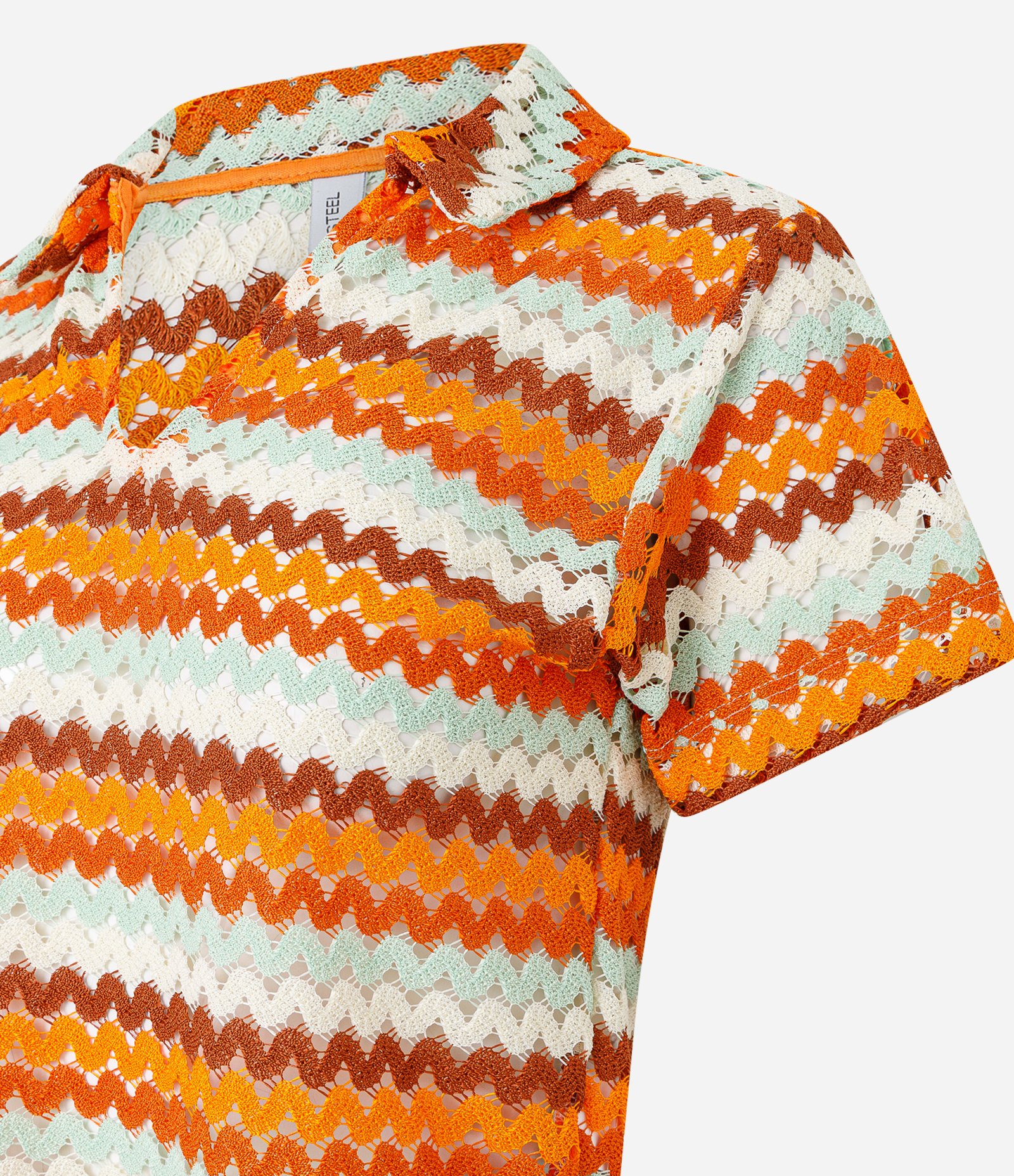 Blusa Boxy com Gola Polo em Tricô Laranja/Verde/Branco 5