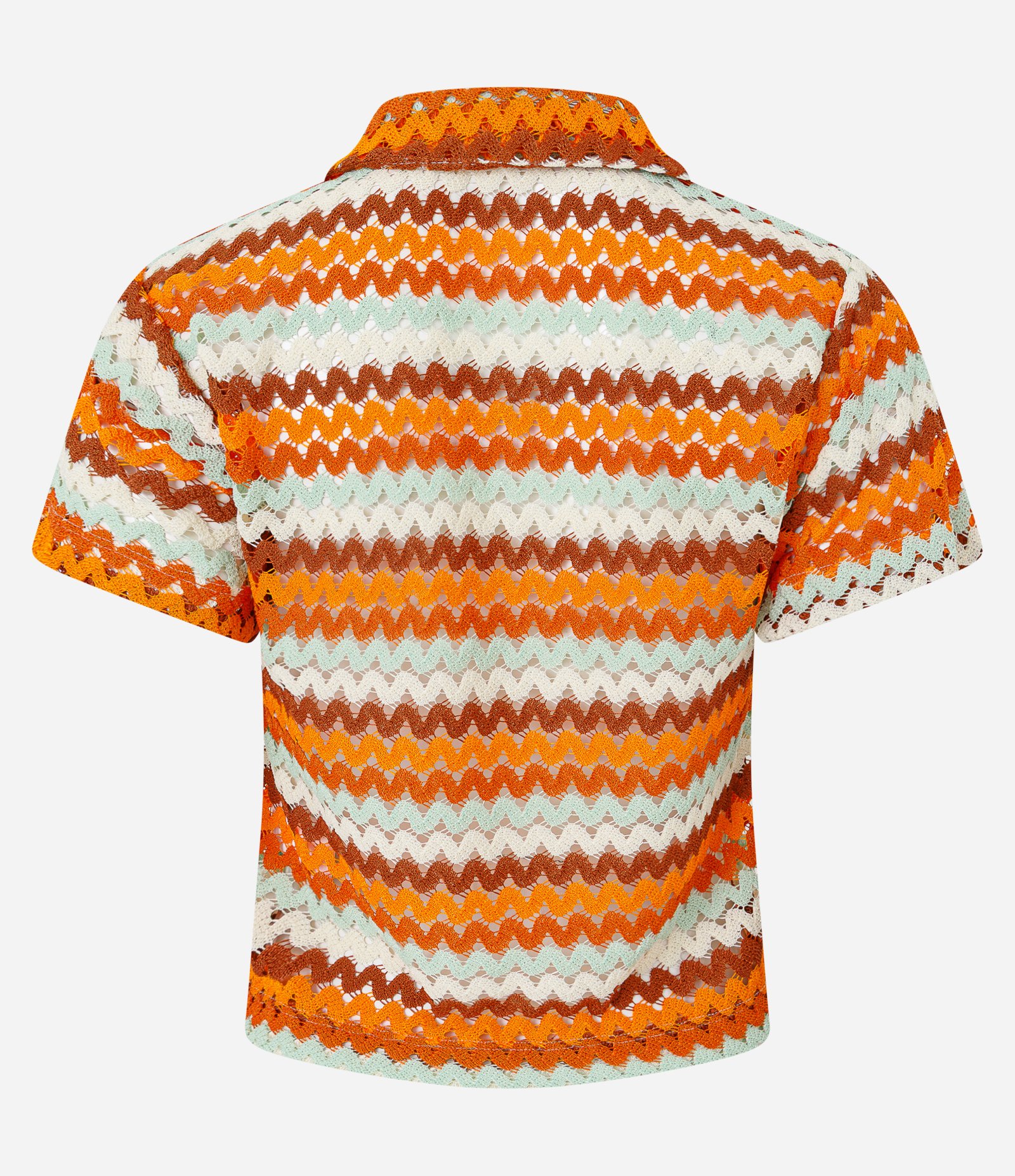 Blusa Boxy com Gola Polo em Tricô Laranja/Verde/Branco 7
