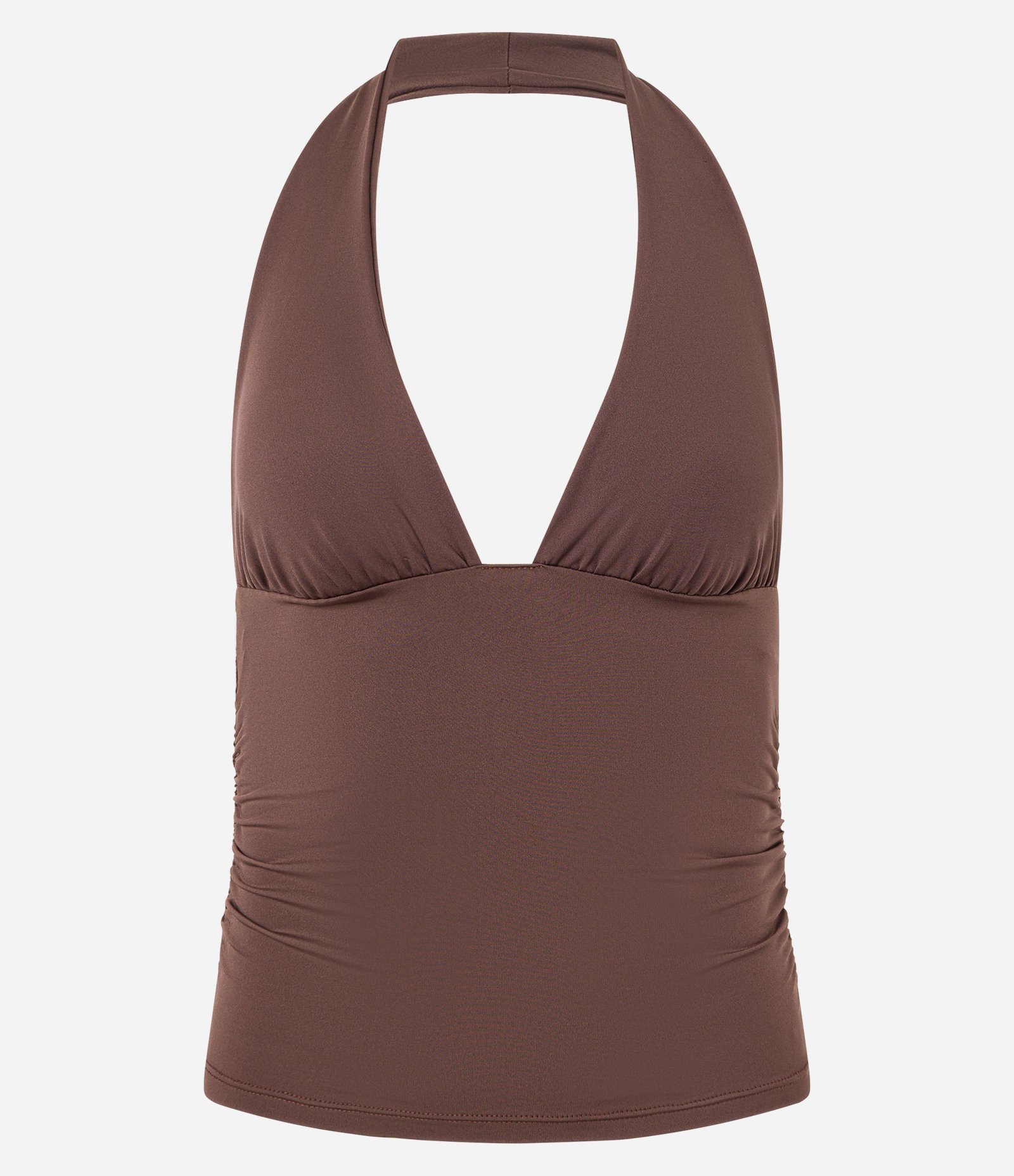 Blusa Frente Única com Franzidos Laterais Marrom Escuro 5