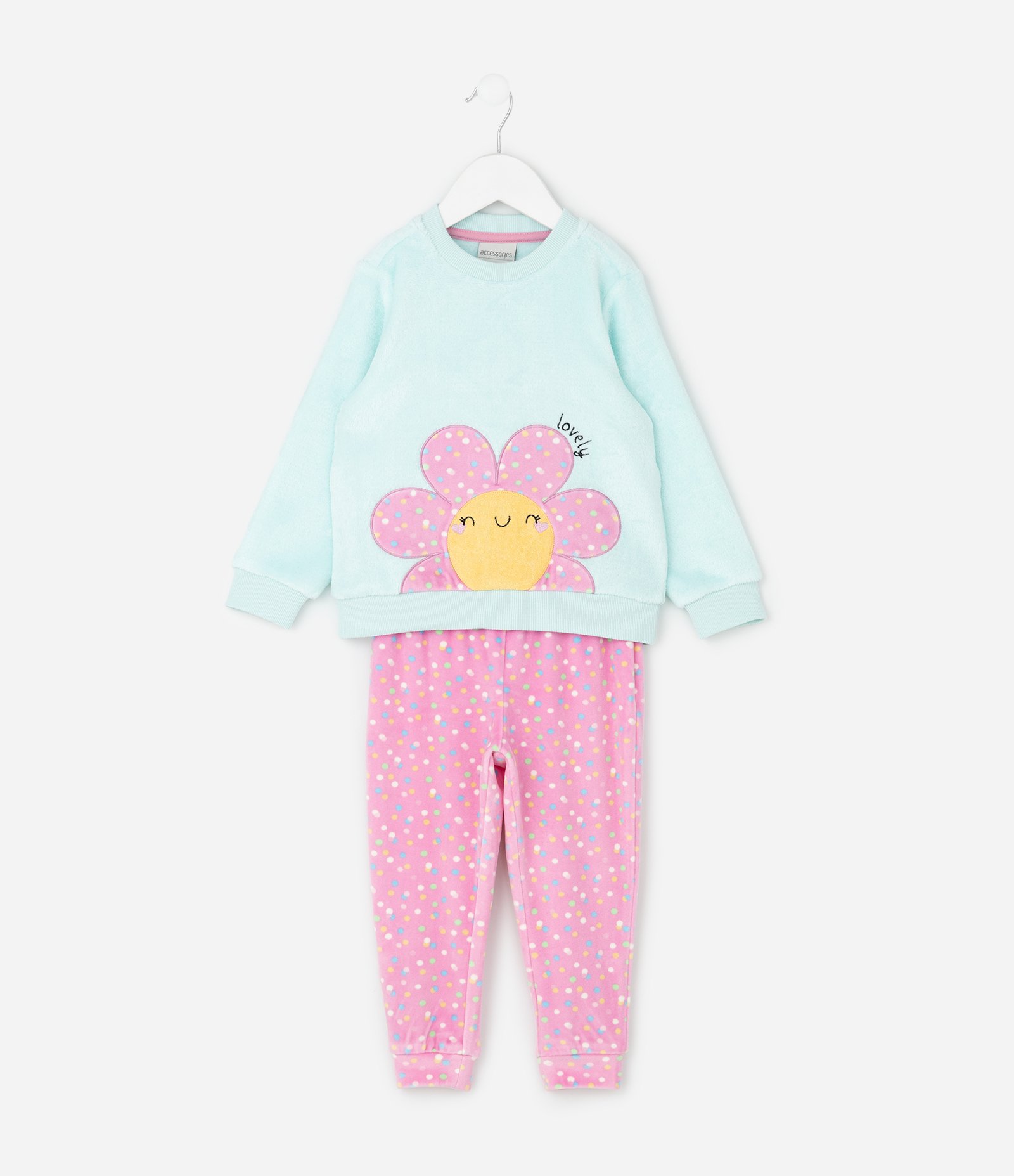 Pijama Infantil Longo com Estampa Floral – Tam 2 a 4 Anos Rosa/Azul Claro 1