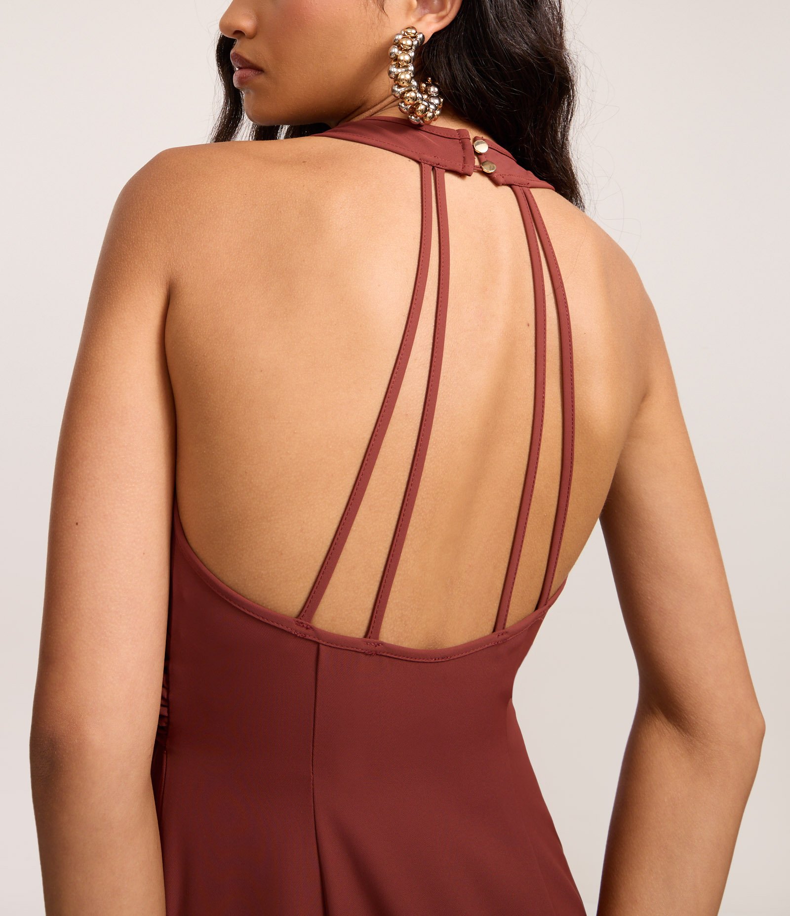 Vestido Longo Reto Alfaiatado com Decote Transpassado Marrom 3