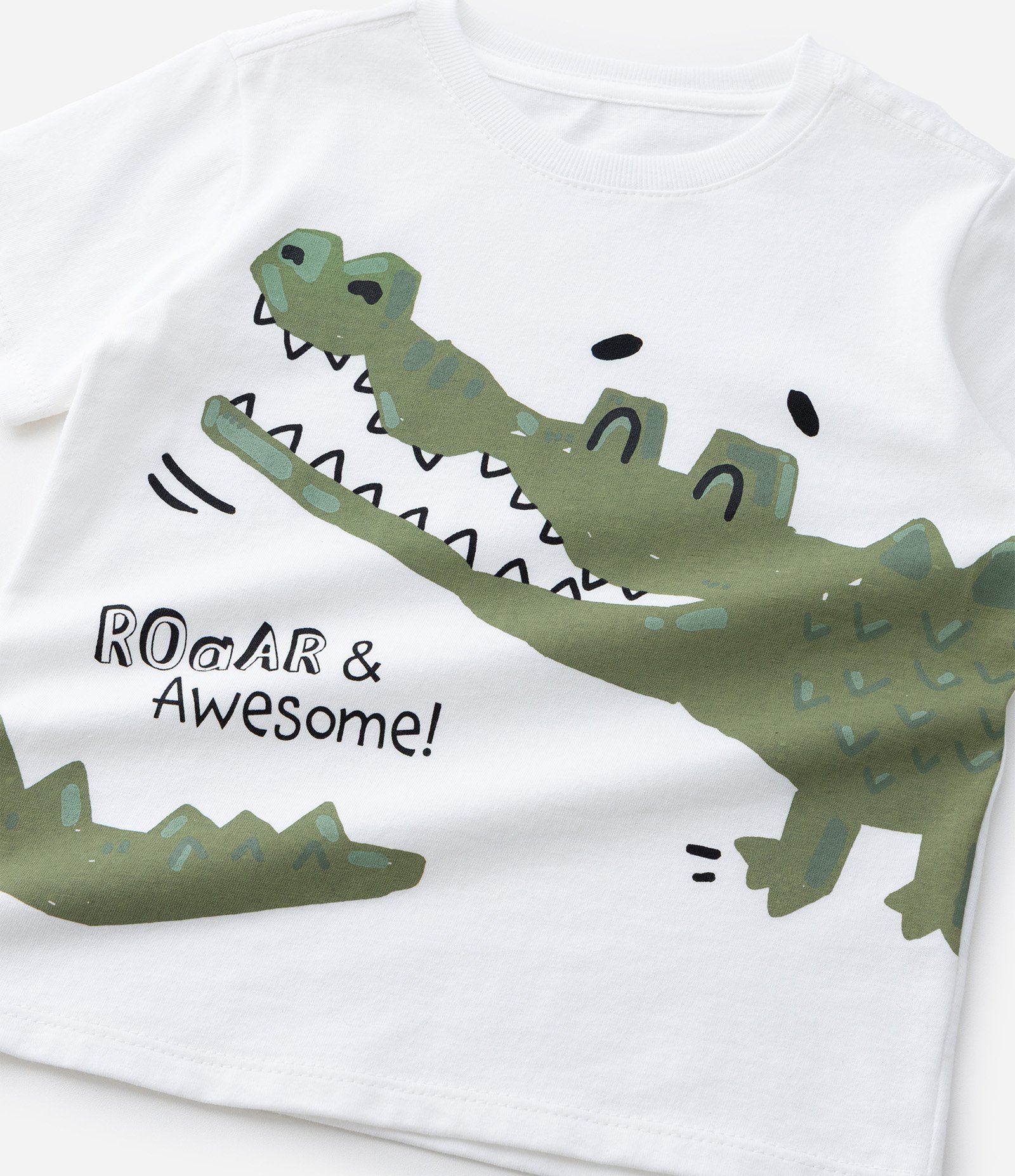 Camiseta Infantil com Estampa Jacaré - Tam 1 a 6 Anos Branco 5