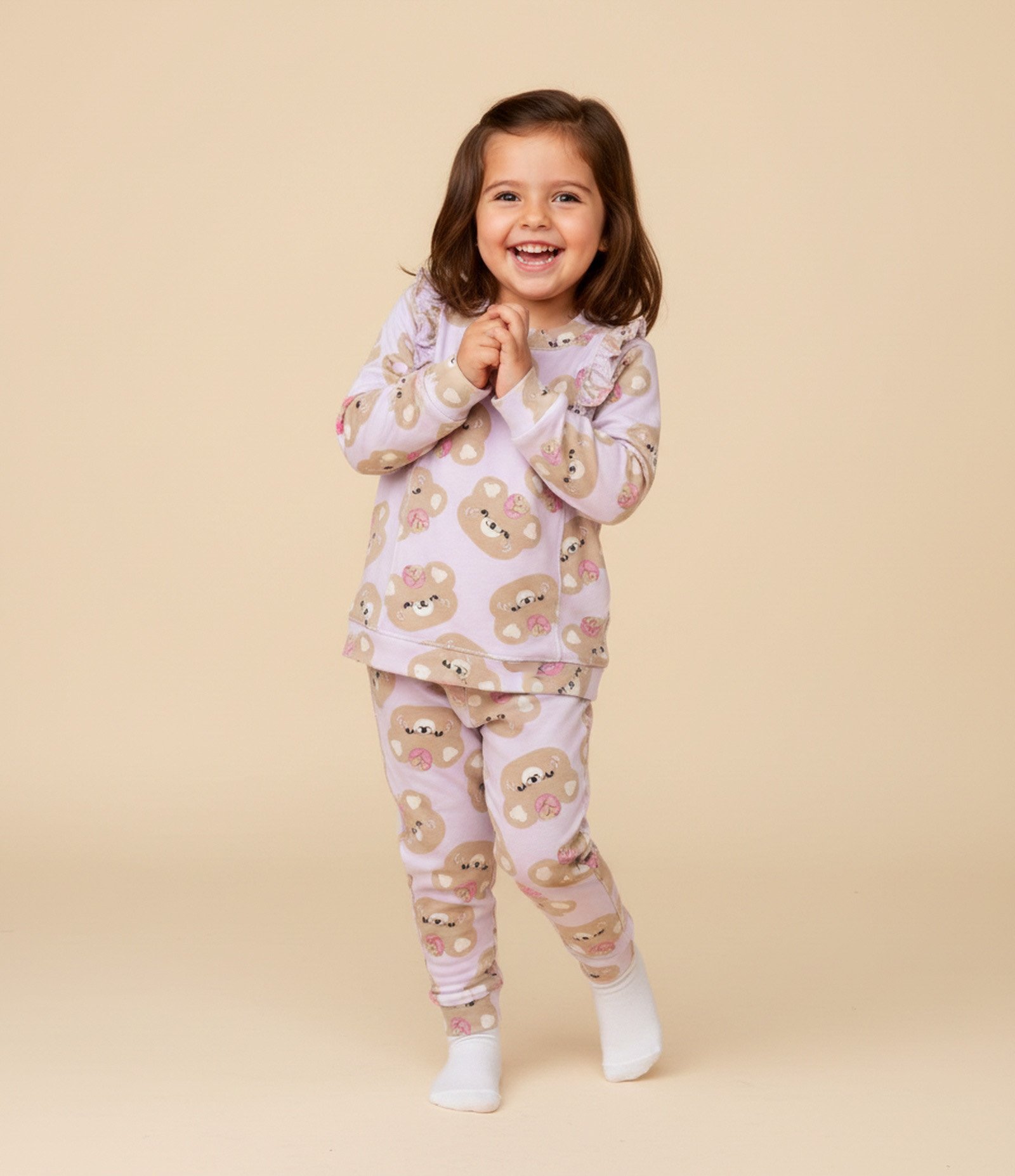 Pijama Infantil Longo com Estampa de Ursinhos – Tam 2 a 4 Anos Lilás 1