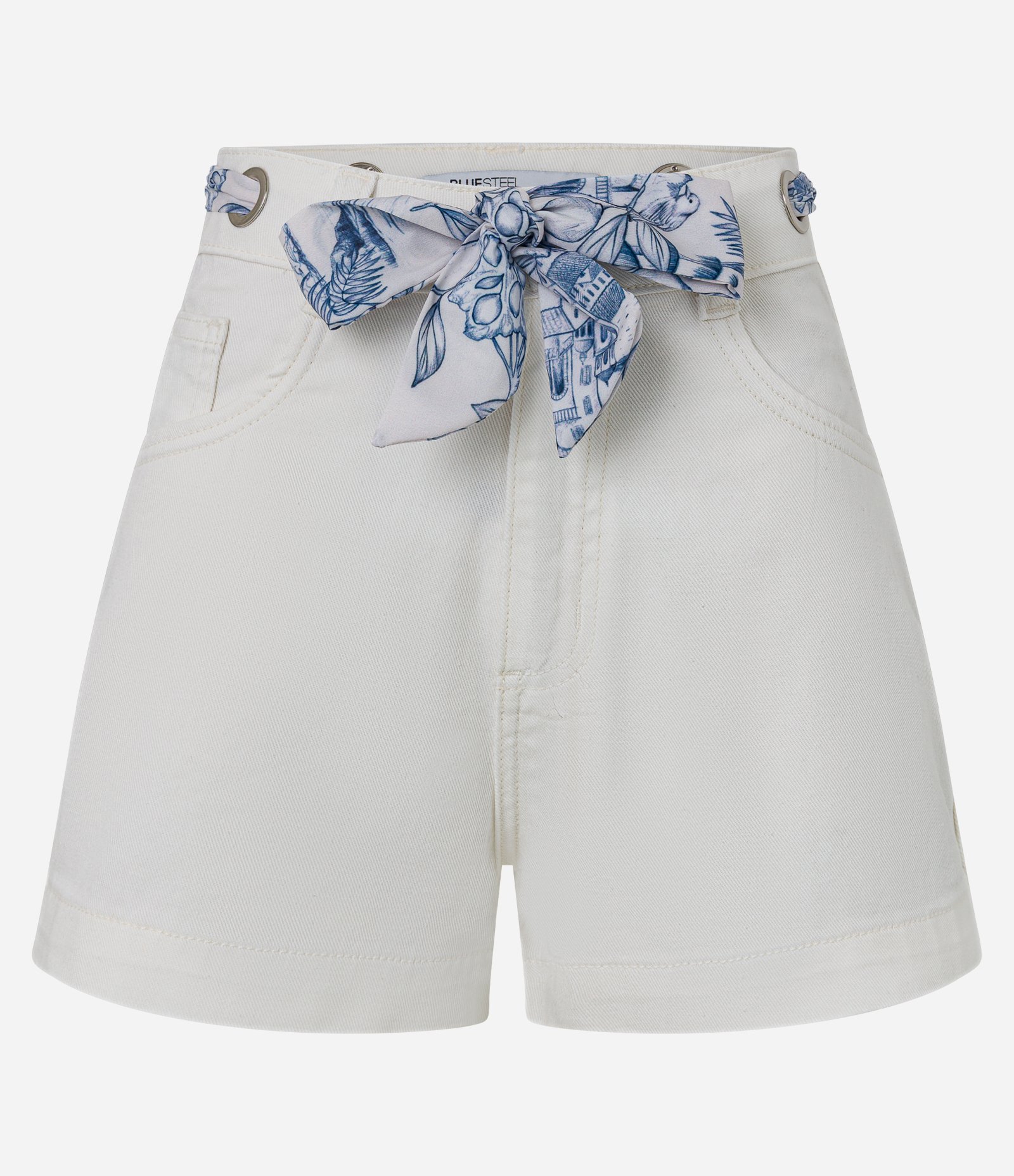 Short Slim Cintura Alta em Jeans com Cinto Lenço Off White 6