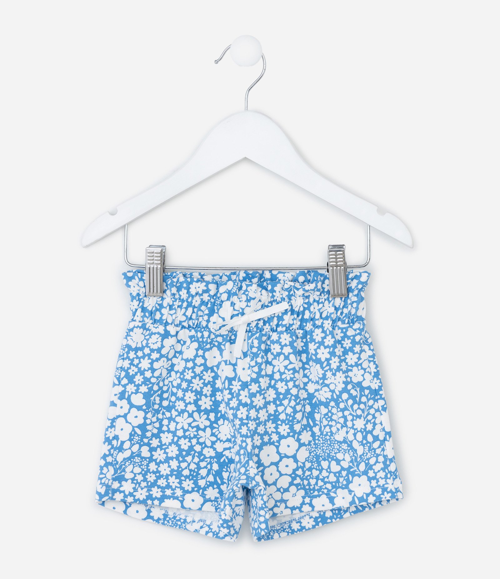 Short Infantil Clochard com Estampa Floral - Tam 1 a 6 Anos Azul/Branco 1