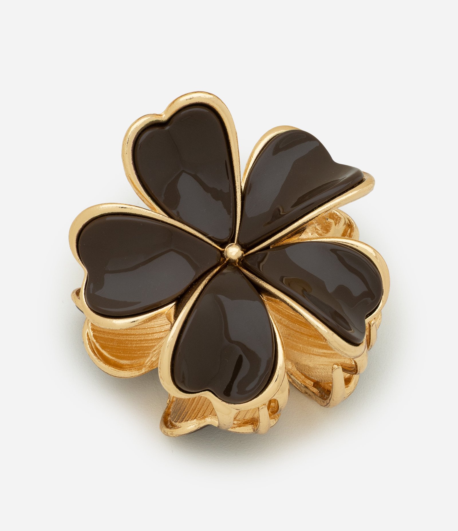 Piranha de Cabelo Esmaltado com Formato de Flor Dourado/Marrom 1