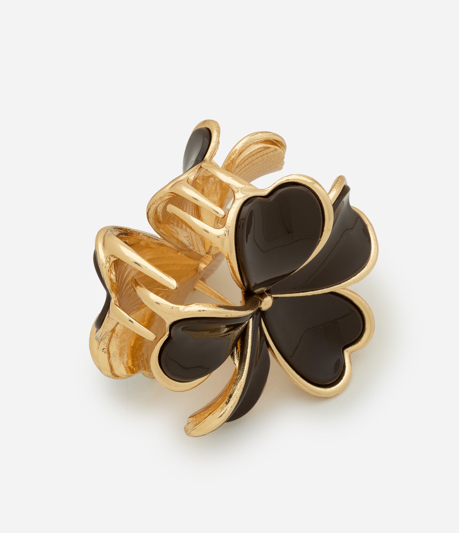 Piranha de Cabelo Esmaltado com Formato de Flor Dourado/Marrom 2