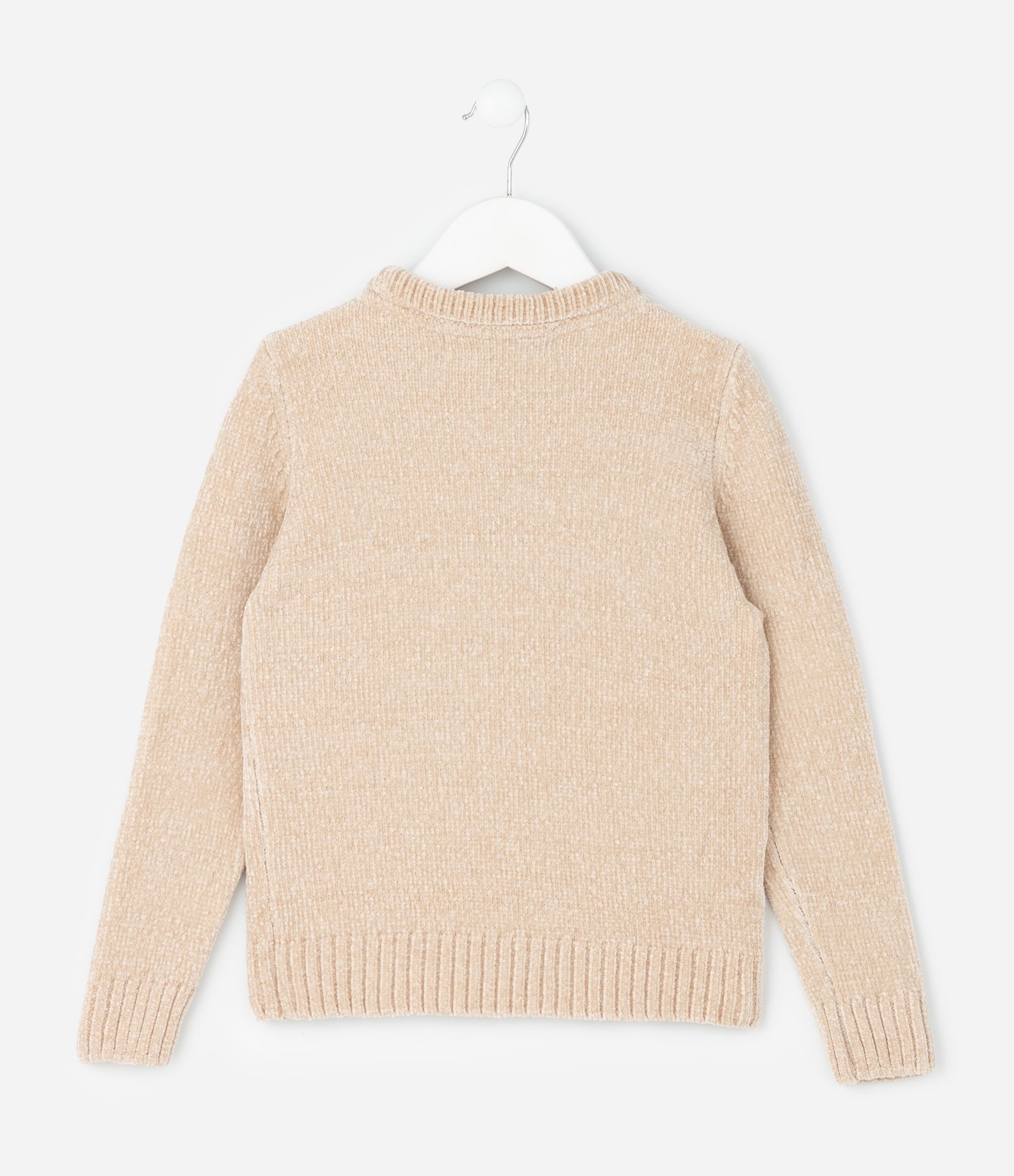 Casaco Infantil em Chenille com Bordado de Ursinho – Tam 5 a 14 Anos Bege Claro 2